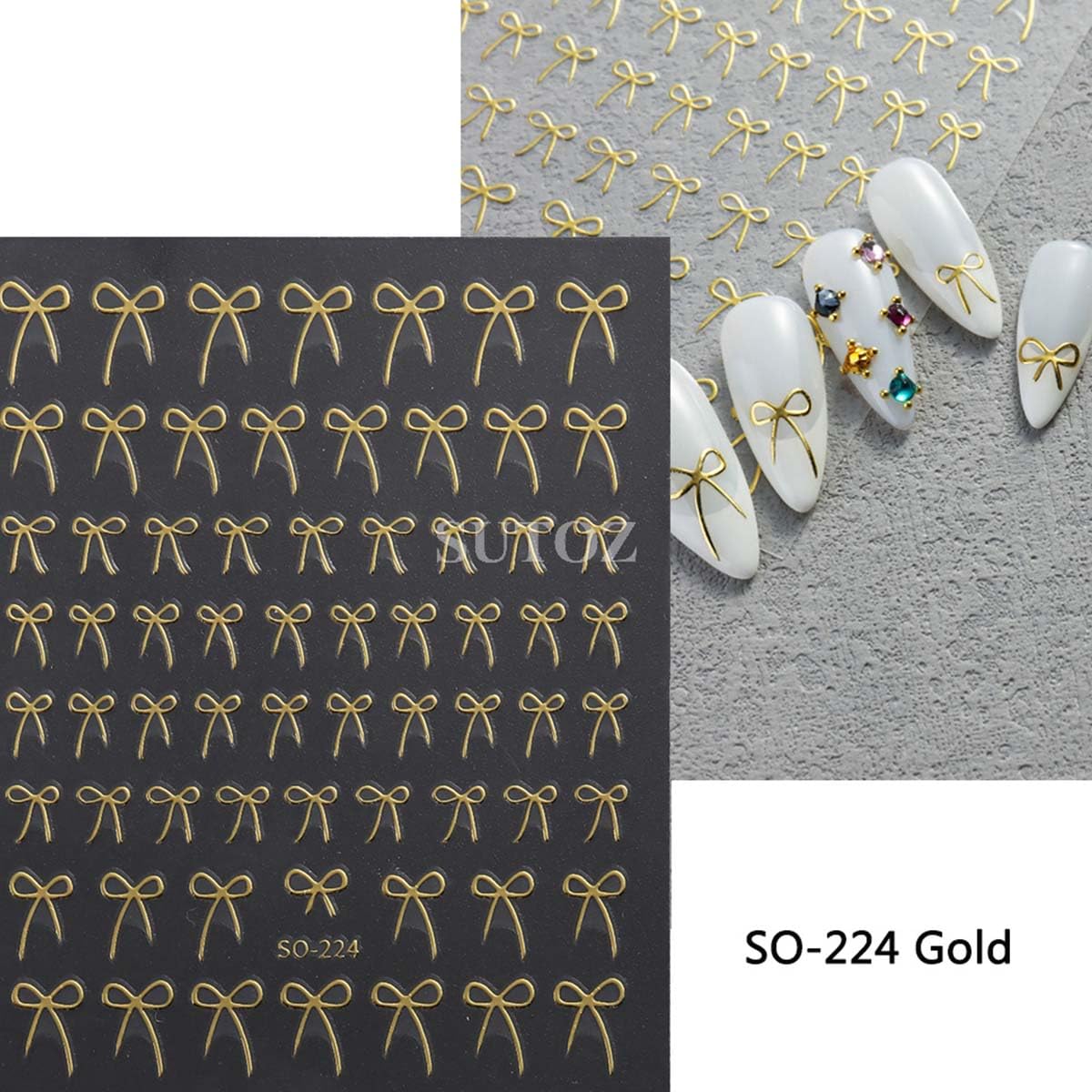 8 Sheets 3D Self-Adhesive Bow Nail Stickers - Black, White, Red & Gold Aurora Designs for Nail Art | Manicure Decorations for Women & Girls | Perfect for Parties, Weddings, Holidays and Everyday Nail Designs
