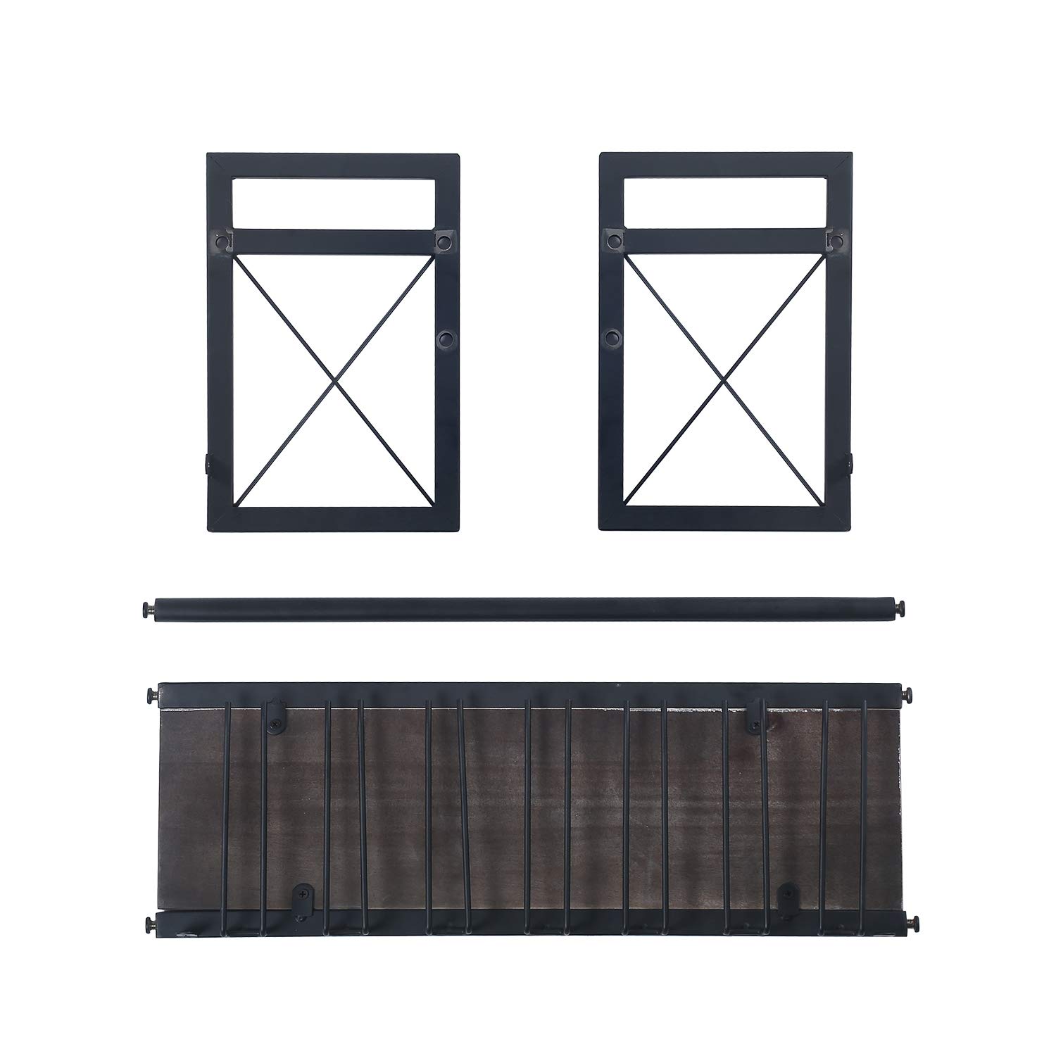 MBQQ Industrial Wall Mounted Wine Rack with Stemware Holders - 23.6 Inch Rustic Metal Hanging Wine Bottle Organizer with 7 Glass Holders & Wood Shelves - Perfect for Kitchen, Dining Room, Bar, and Home Decor