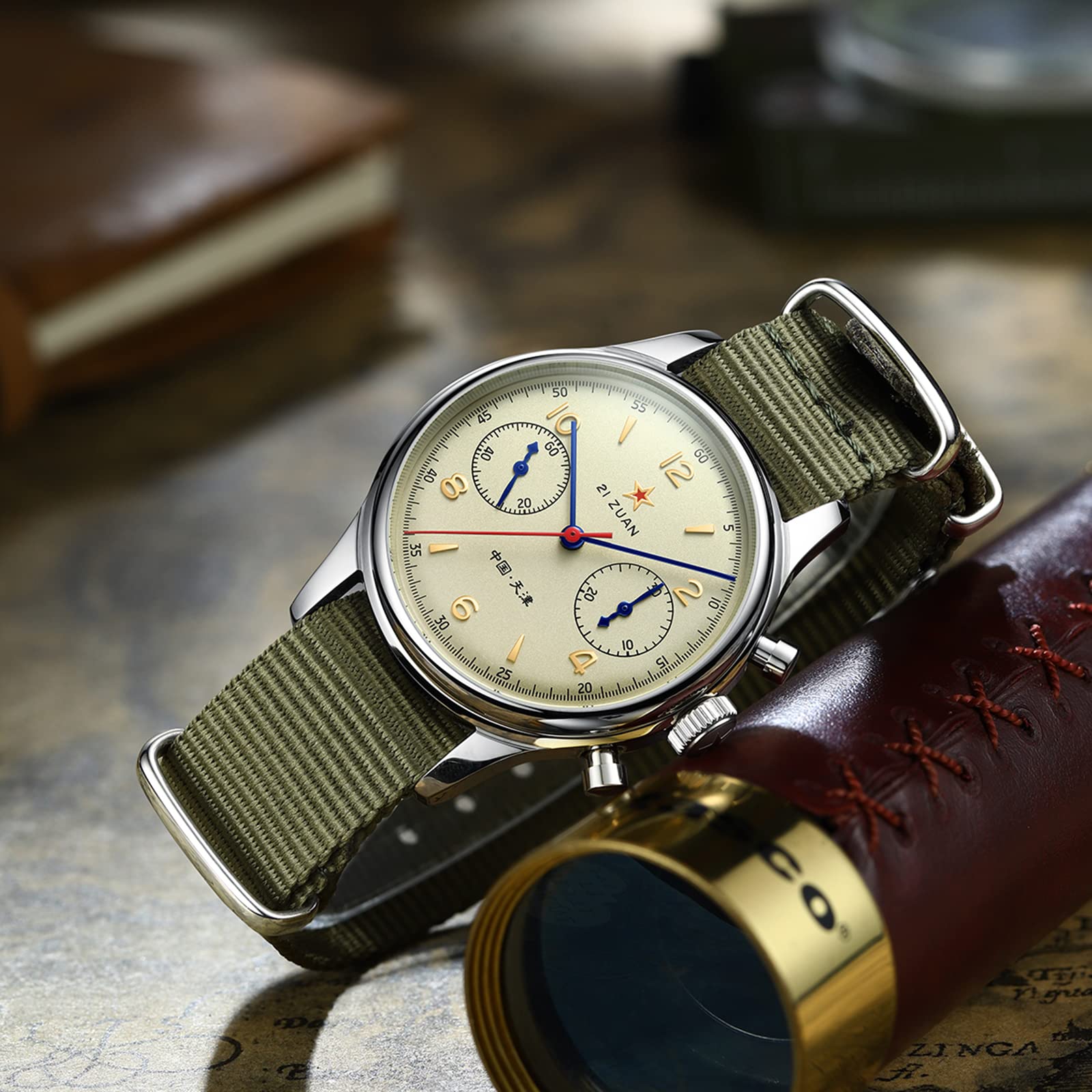 AESOP Chronograph Mechanical Men's Watch with ST1901 1963 Movement - Manual Wind Analog Wristwatch, Stainless Steel Case, Sapphire Crystal, Waterproof & Luminous - Perfect for Pilot, Military, and Casual Wear