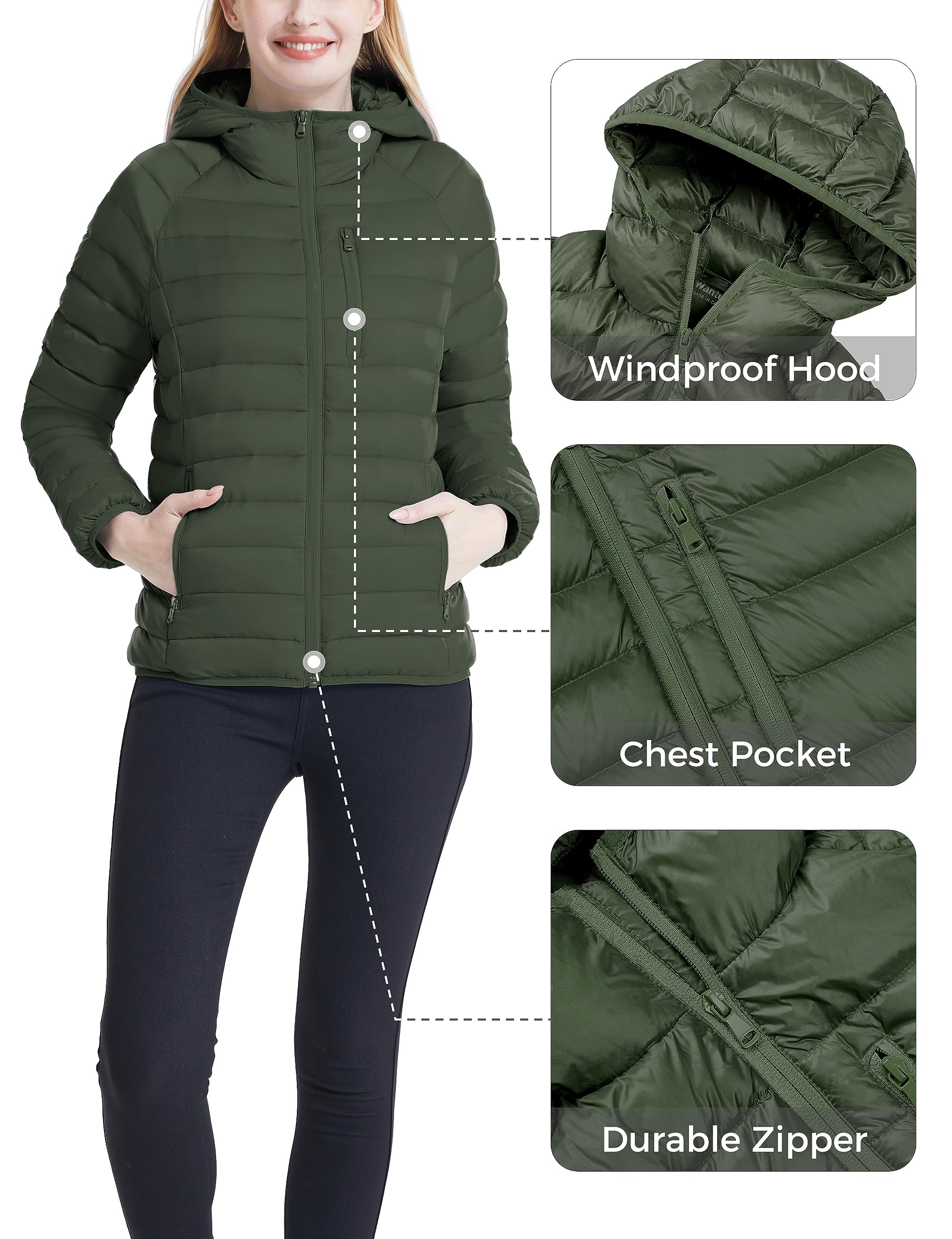 Wantdo Women's Lightweight Packable Down Jacket - Hooded Winter Puffer Coat for Outdoor Activities, Travel & Cold Weather