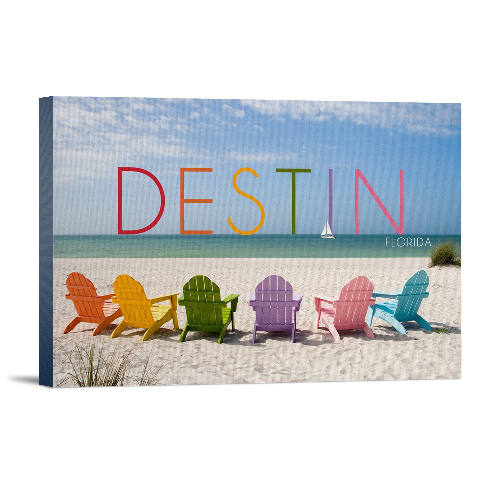 Lantern Press Destin Florida Beach Chairs Wrapped Canvas Wall Art - 16x24 Colorful Coastal Decor for Living Room, Bedroom & Office