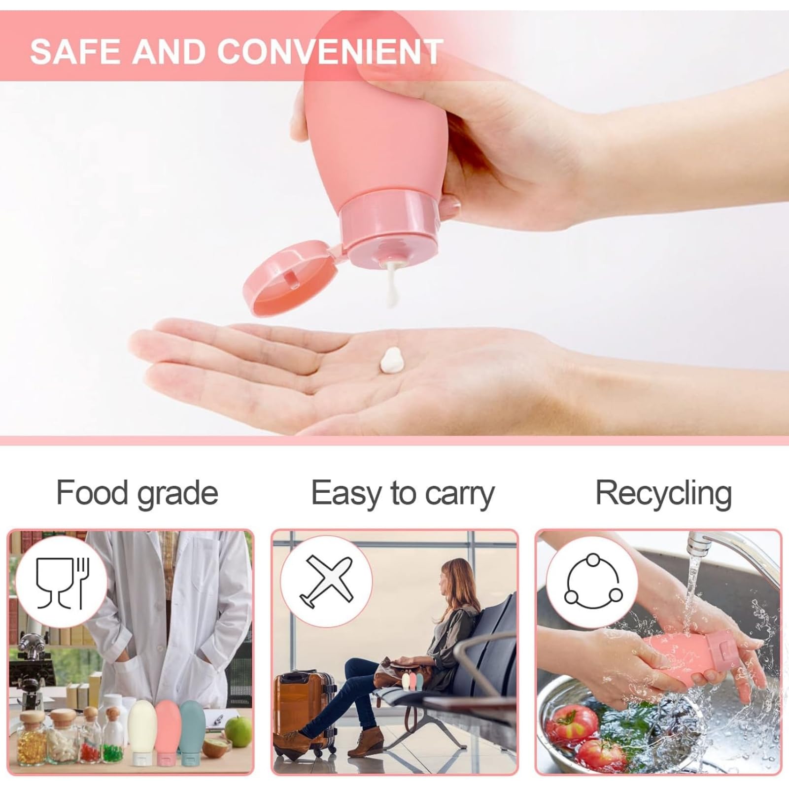 NEOUTH 3-Piece 60ml Plastic Travel Bottles Set - Leak-Proof Portable Containers for Shampoo, Lotion, Soap & Toiletries | Perfect for Air Travel, Gym, Camping & Vacation Essentials