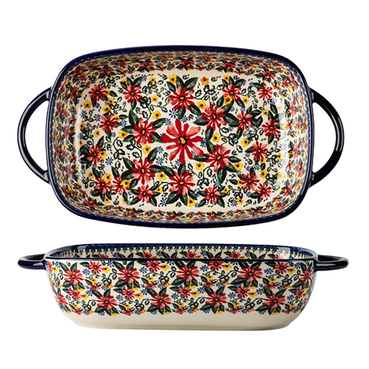Vintage Style Red Daisy Ceramic Casserole Dish - 60oz Oven Safe Baking Pan for Lasagna, Casseroles & More - Perfect for Family Dinners, Holiday Cooking & Kitchen Decor (1-Piece)
