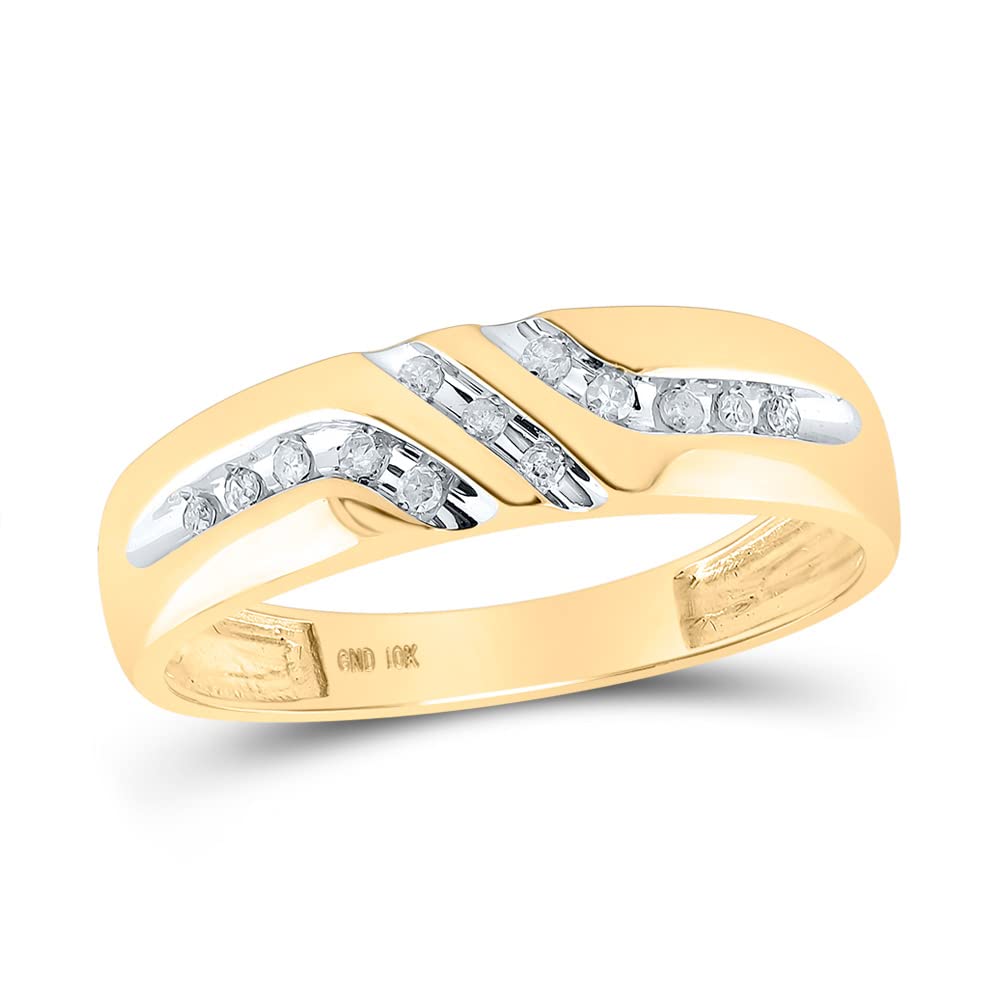 10K Yellow Gold Men's Round Channel-Set Diamond Triple Row Wedding Band Ring - 1/8 CTTW - Perfect for Anniversary Gifts, Engagement Rings & Special Occasions