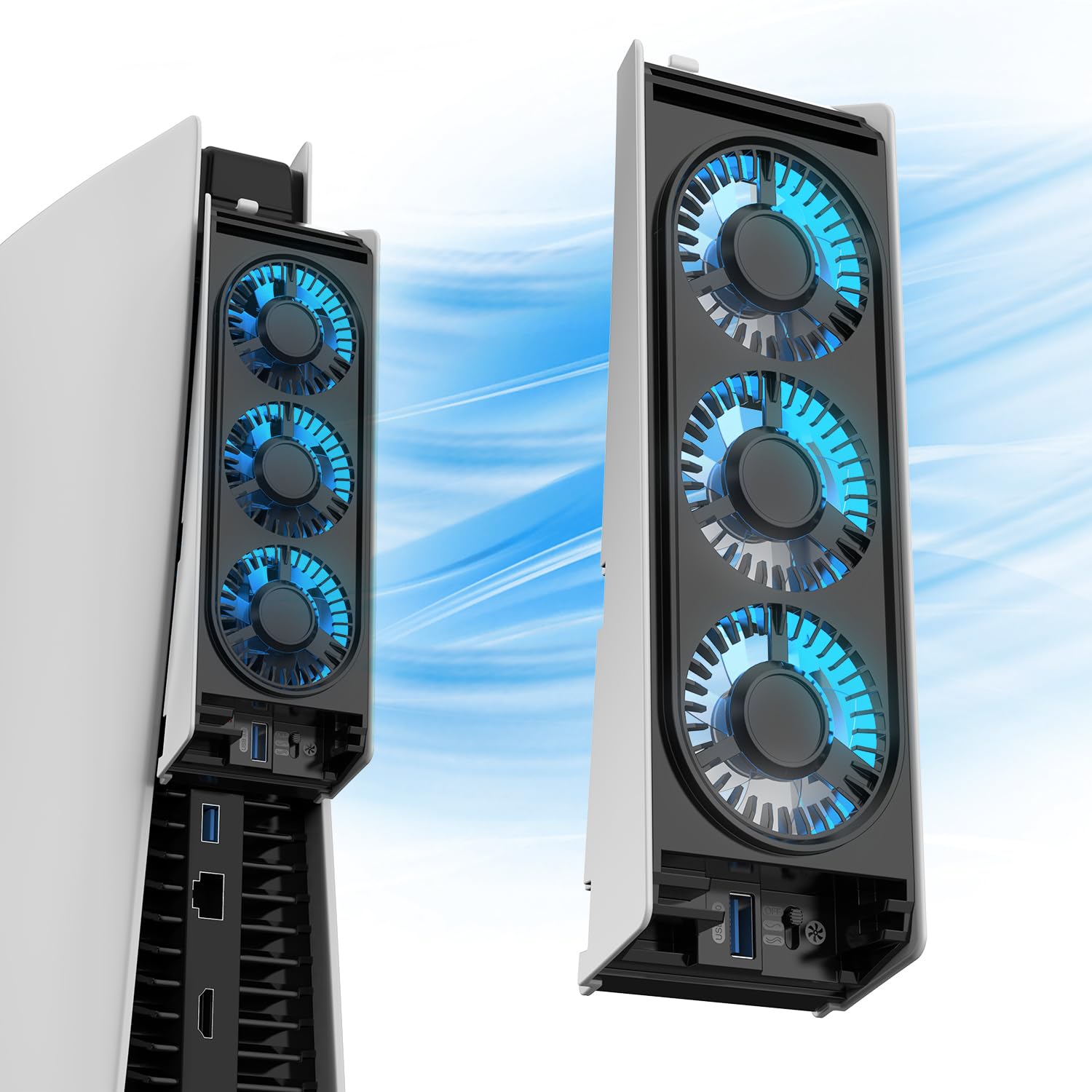 MEQI Upgraded PS5 Cooling Fan with LED Lights & USB 3.0 Hubs - Quiet Cooling Station for Playstation 5 Disc/Digital Edition - Prevent Overheating for Long Gaming Sessions