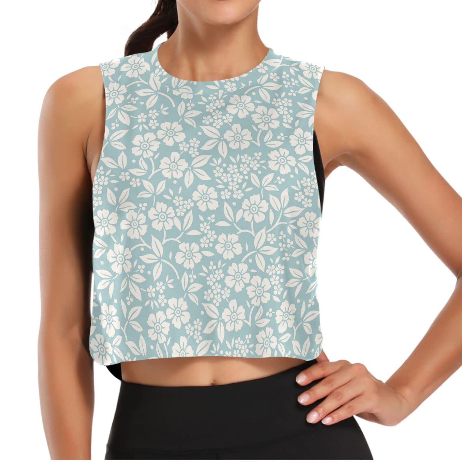 Women's Muscle Crop Top - Loose Sleeveless Workout Tank Top for Yoga & Gym | Breathable Gray Blue Athletic Shirt | Perfect for Fitness, Running & Summer Outfits