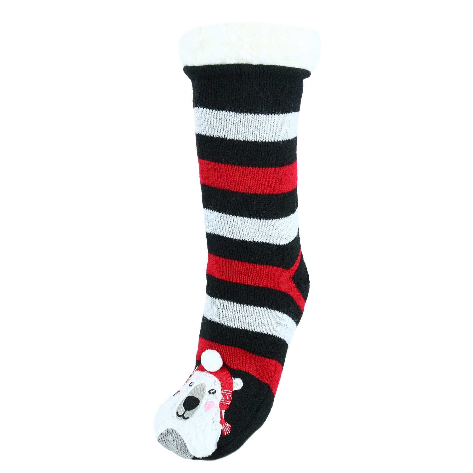 CTM® Women's Cozy Christmas Knit Sherpa Lined Slipper Socks - Warm Winter House Shoes for Relaxing at Home, Holiday Gifts for Her