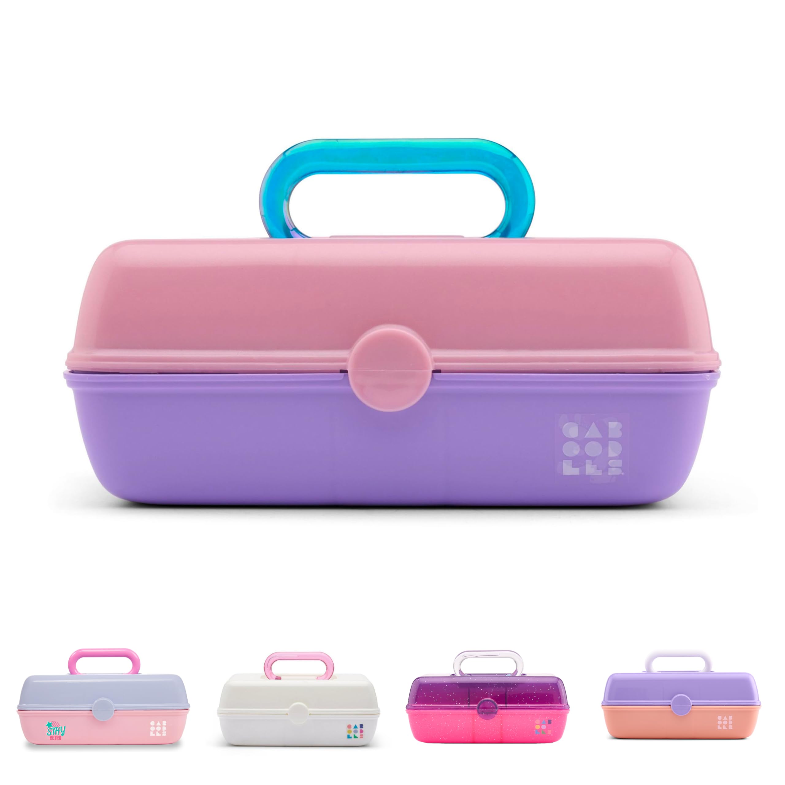 Caboodles Pretty in Petite Makeup Organizer Box - Two-Tone Pink & Lavender Hard Plastic Cosmetic Case with 2 Swivel Trays, Fashion Mirror & Secure Travel Latch | Perfect for Travel, Home Vanity & On-the-Go Makeup Storage