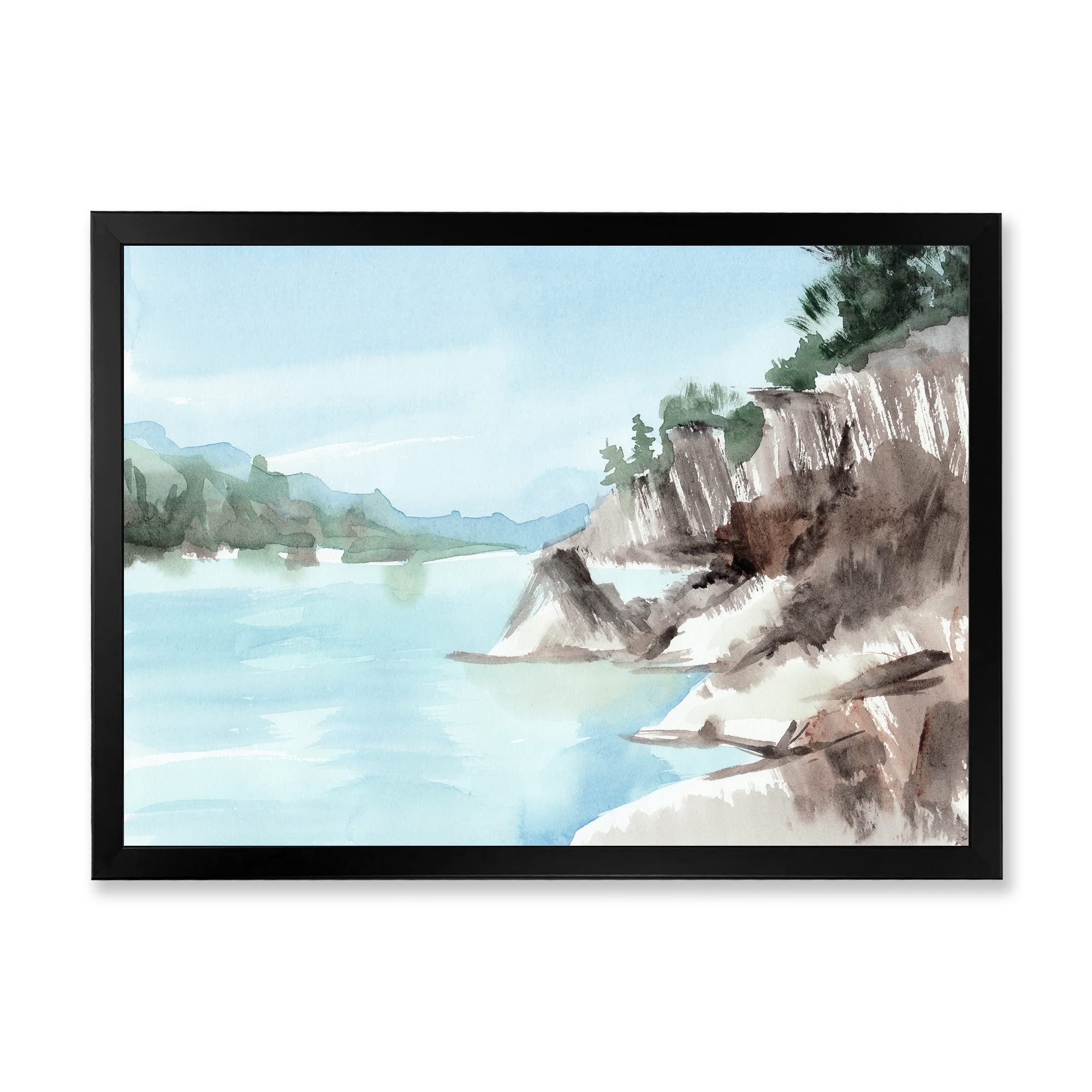 Blue Lake Rocks Framed Wall Art - Nature Inspired Decor for Living Room, Bedroom & Office | Scenic Landscape Painting for Home & Office Decor
