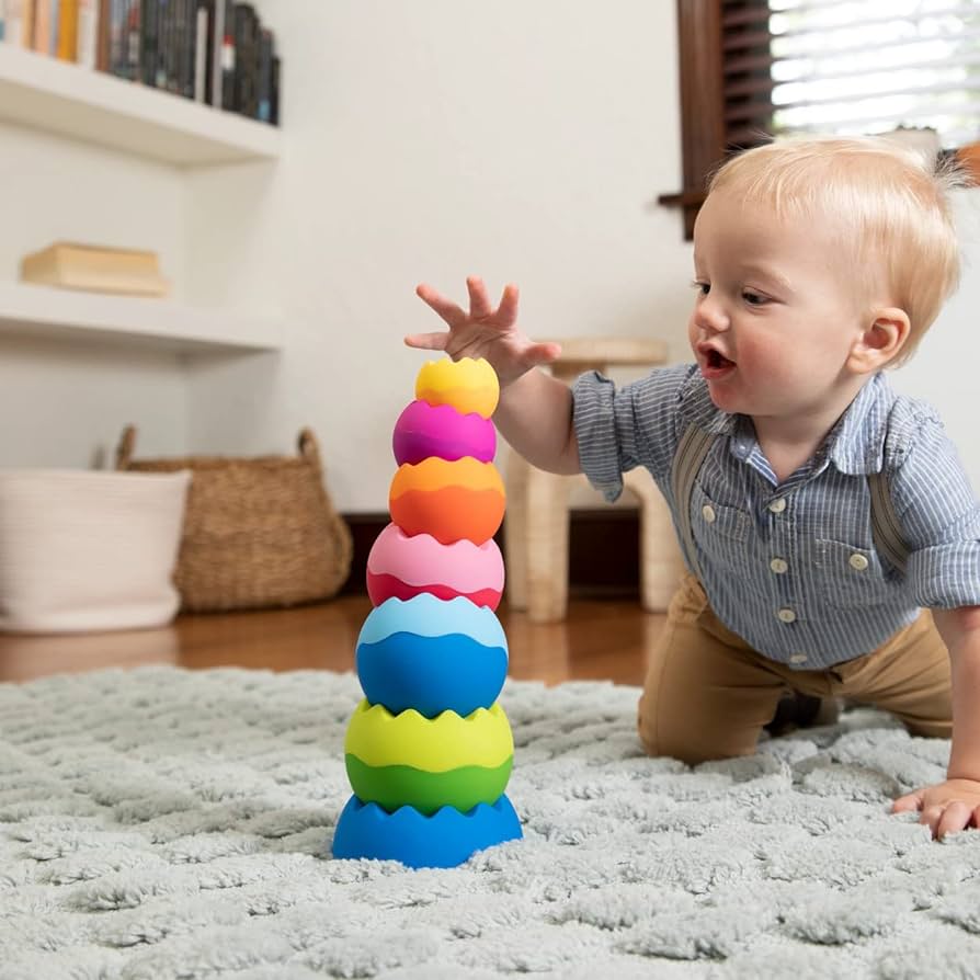Fat Brain Toys Tobbles Stacking Game - Colorful Baby & Toddler Learning Toys for Motor Skills Development - Perfect for Playtime, Daycare & Early Education