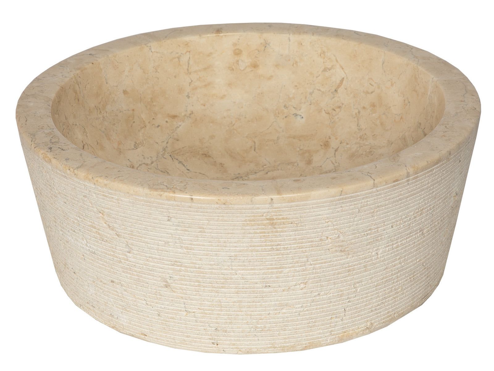 Bahia Round Beige Marble Vessel Sink - Modern Bathroom Vanity Sink for Powder Room, Guest Bath & Master Bathroom Decor
