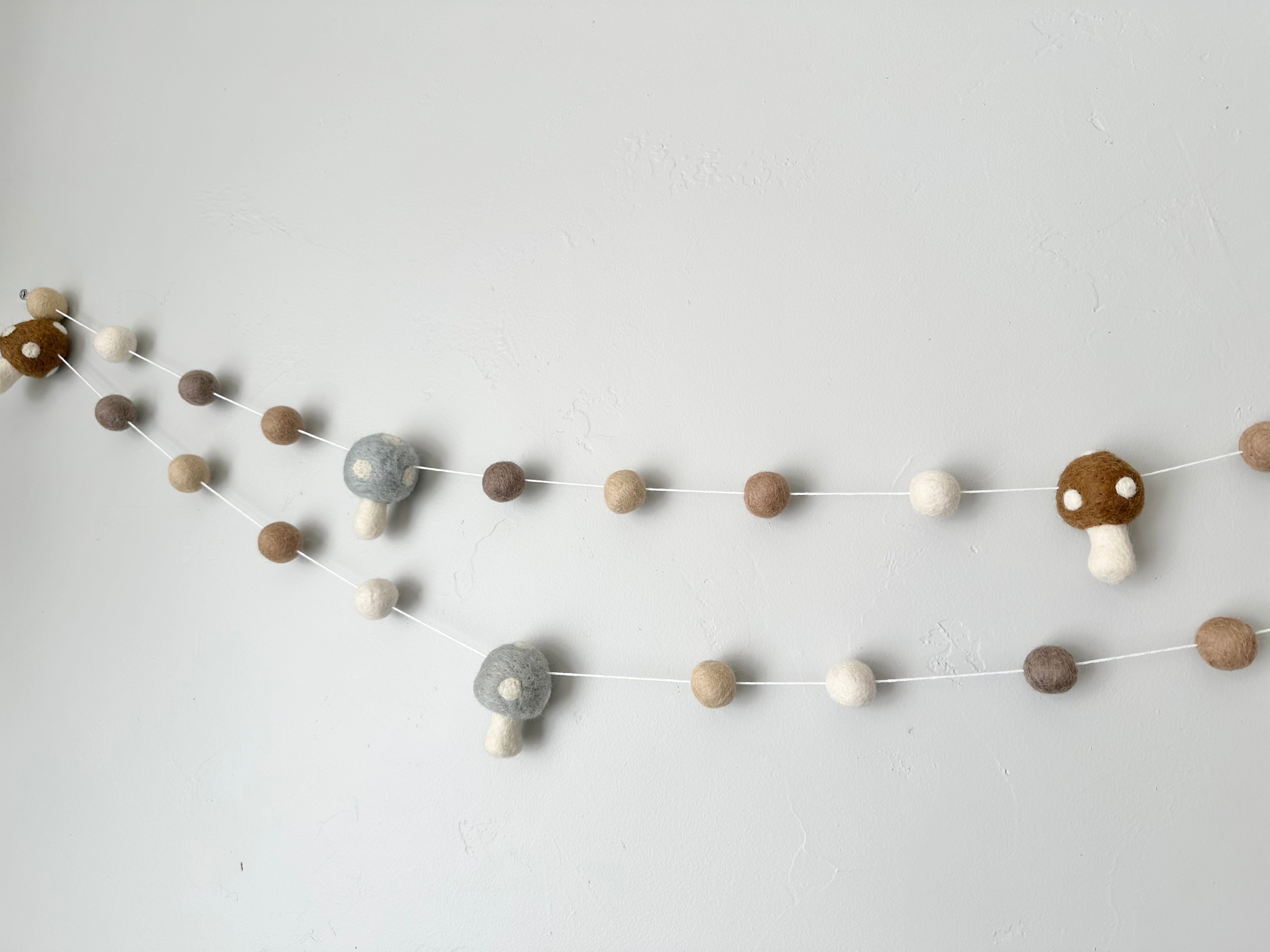 Neutral Mushroom Garland Decor - Boho Home & Party Decoration for Wall, Nursery, Wedding, and Festive Events
