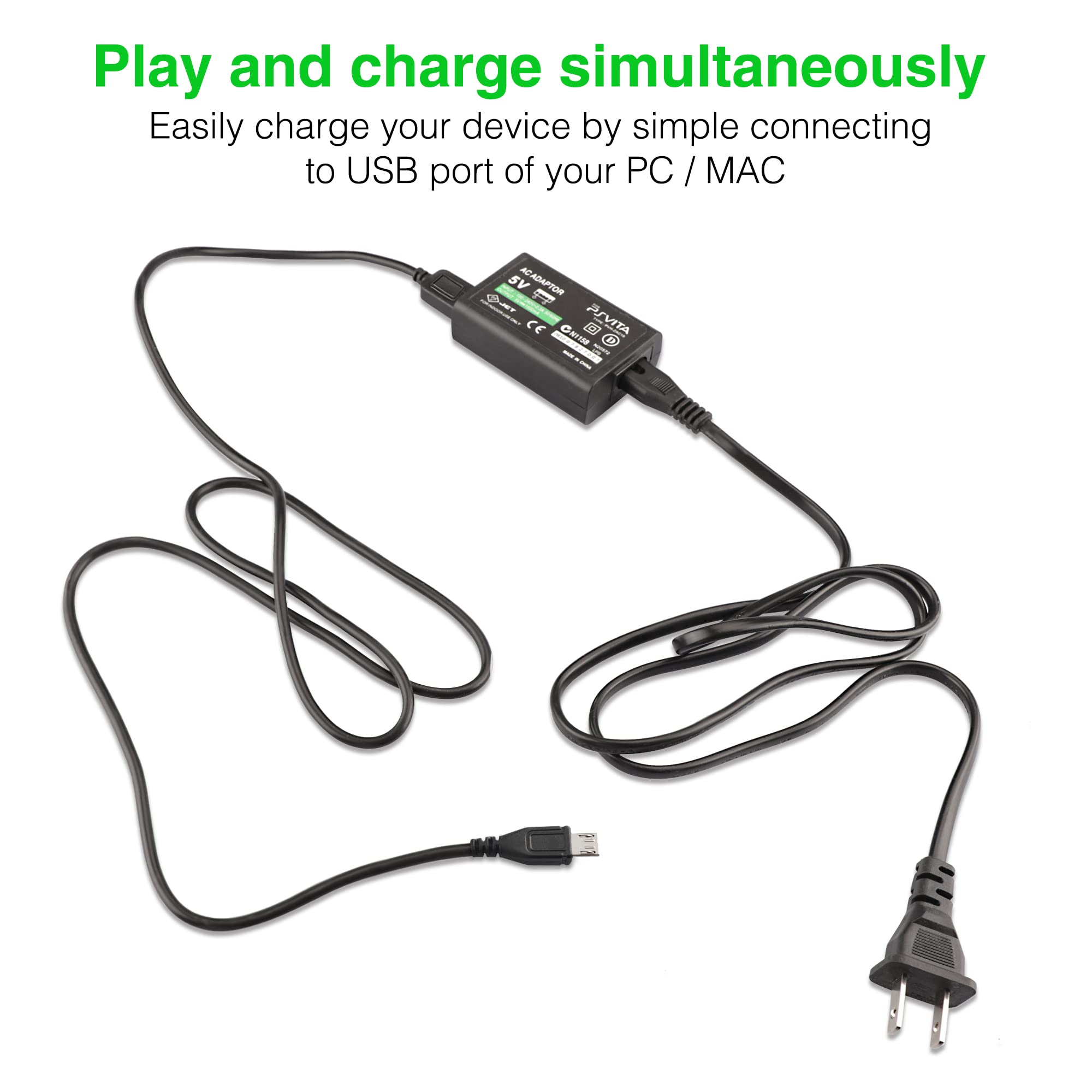 Original PS Vita Charger - AC Adapter Wall Charger Compatible with Sony PlayStation Vita 2000 (PSV 2000 Only) - Fast Charging Power Supply for Gaming On The Go & Home Entertainment