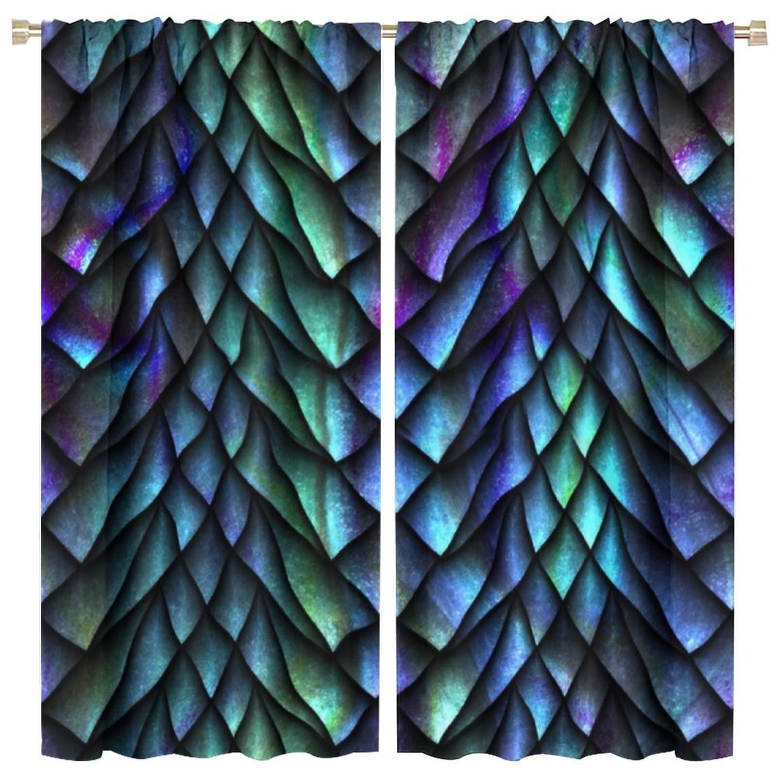 Dragon Blackout Curtains - Thermal Insulated Textured Dragon Scales Reptile Print Window Drapes for Kids Boys Bedroom Living Room (63x63 Inches) | Perfect for Gaming Rooms, Dorm Decor & Fantasy Themed Spaces