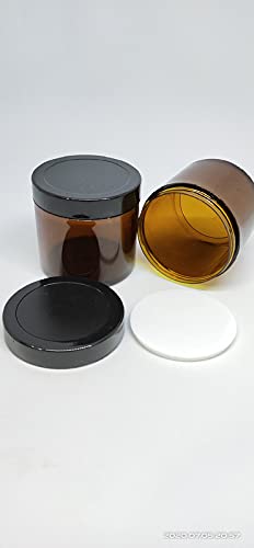 Dinemart 4-Pack 100GM Empty Cosmetic Jars - Amber Glass DIY Containers with Black & White Lids for Lip Balm, Body Butter, Creams & DIY Skincare - Perfect for Home Spa, Beauty Products & Crafting (Brown, Set of 4)