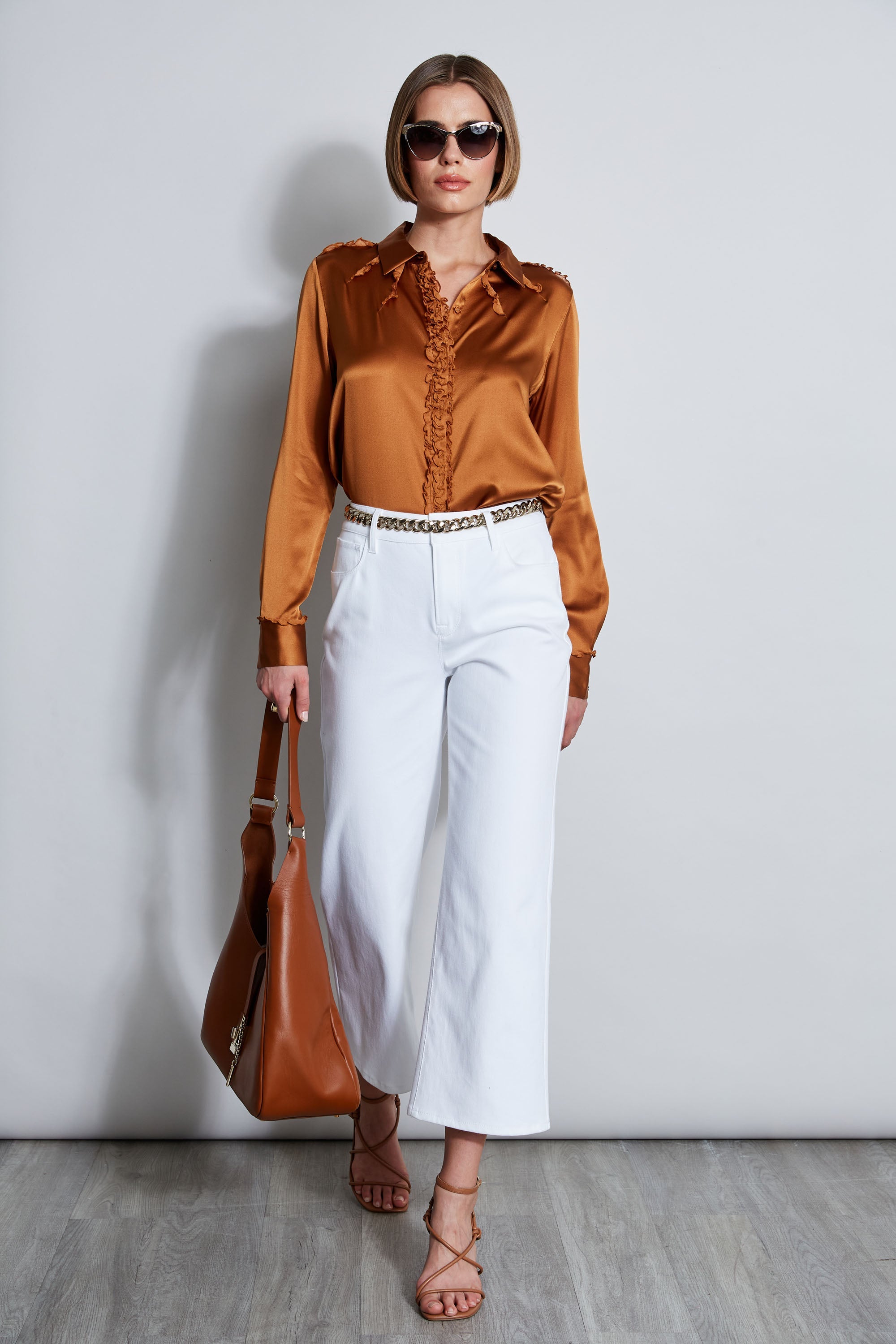 Elegant Chiffon Ruffle Silk Satin Blouse for Women - Office Wear & Evening Party Outfit