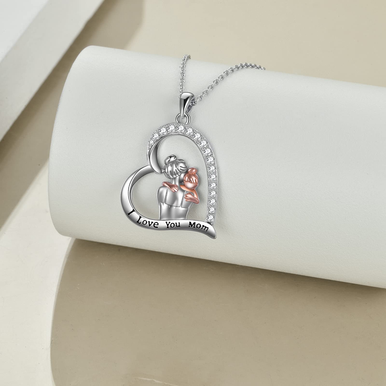 YAFEINI 925 Sterling Silver Mother Daughter Heart Necklace Pendant for Women - 18