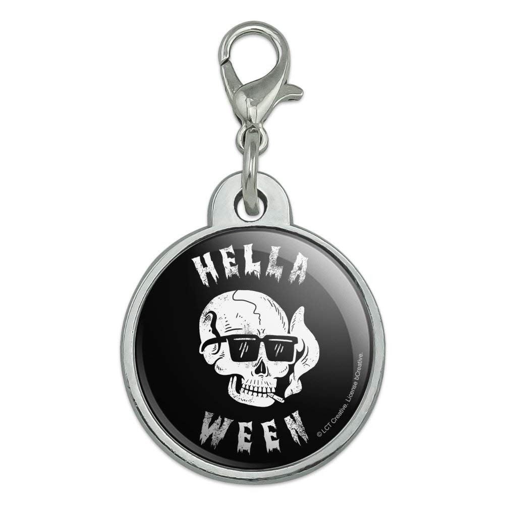 Halloween Smoking Skull Chrome Plated Metal Pet ID Tag for Dogs & Cats - Funny Humor Pet Accessory for Halloween Costumes & Parties