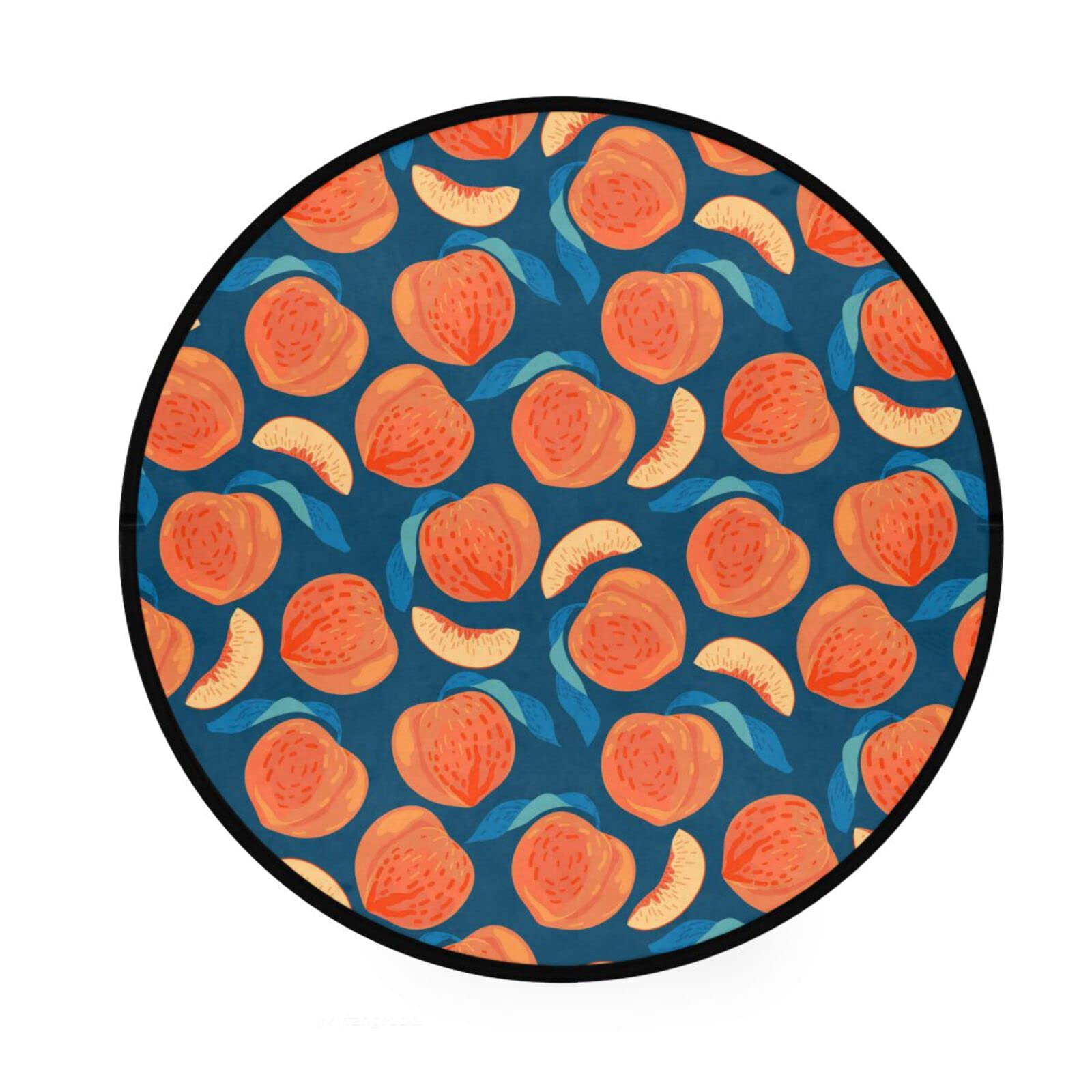 ALAZA Peach Fruit Blue Round Non-Slip Absorbent Washable Area Rug - Soft Floor Carpet for Yoga, Living Room, Bedroom, Entryway & Home Decor - Perfect for Cozy Spaces and Modern Interior Design