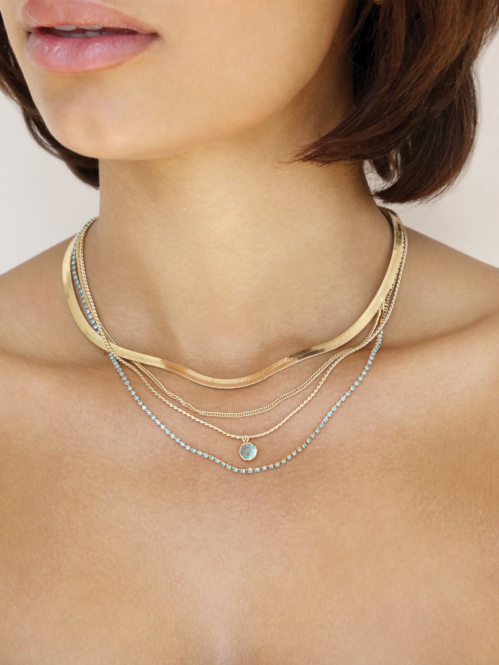 Elegant Aqua Layered Necklace for Women - Dainty Chain Jewelry for Everyday Wear, Perfect for Casual Outfits & Office Attire