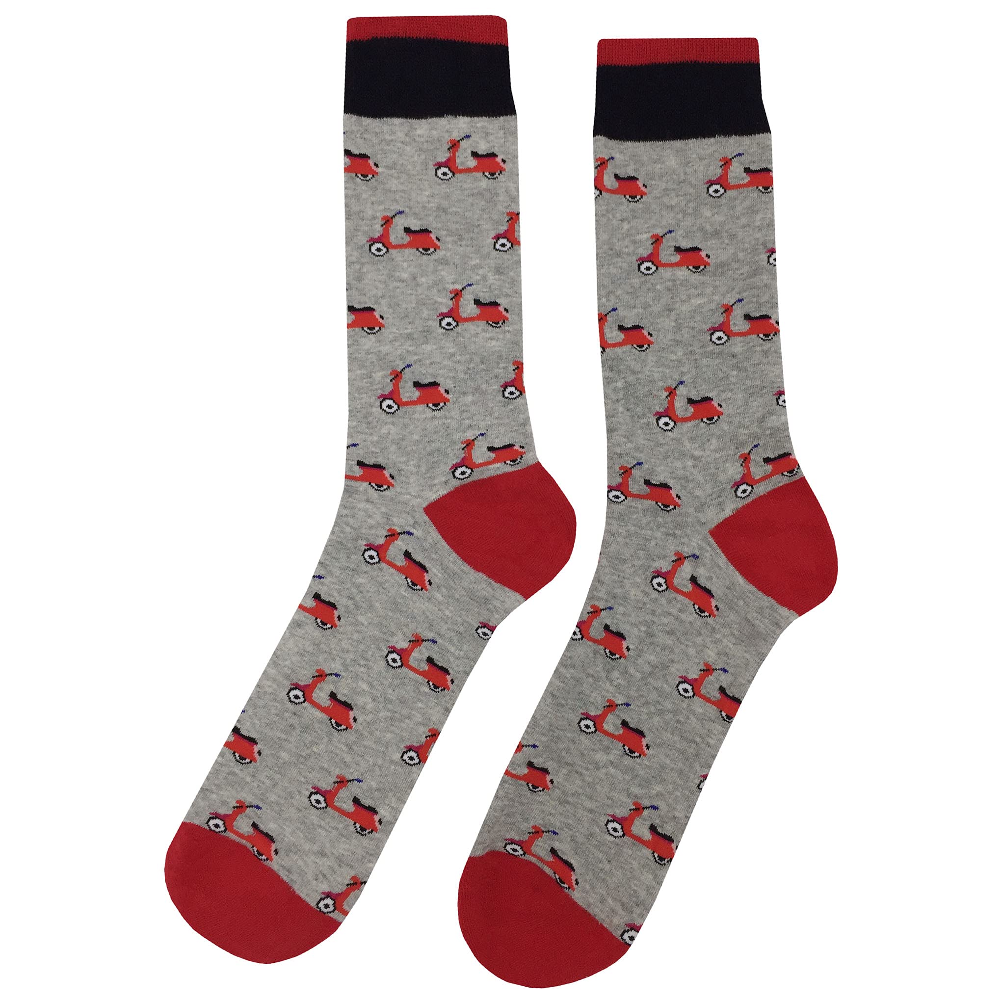 Funny Novelty Scooter Dress Socks for Men - Colorful Cotton Crew Socks Size 8-12 - Crazy Funky Fancy Design - Perfect Gift for Cyclists & Scooter Riders - Great for Casual Wear, Sports & Outdoor Activities