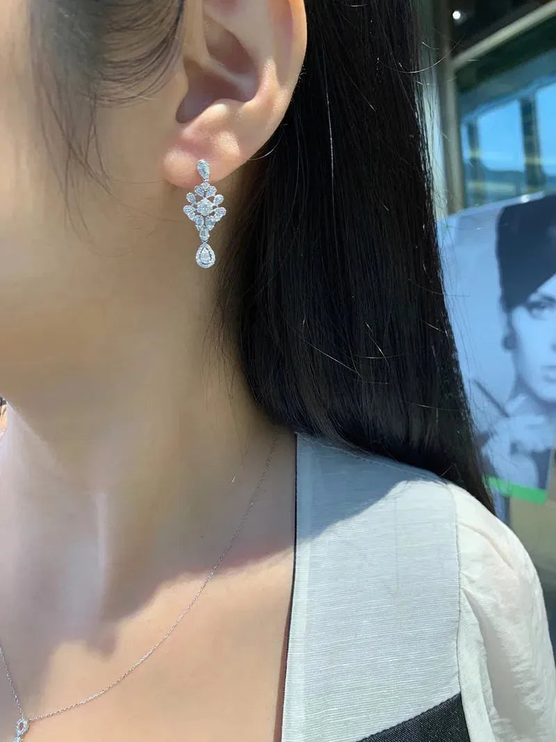 18K White Gold Luxury Palace Design 0.80 Carat Natural Diamond Drop Earrings for Women | Elegant Wedding Jewelry, Anniversary Gift & Special Occasion Accessories