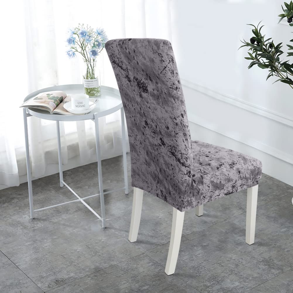Tutuba Velvet Stretch Dining Chair Covers - Non-Slip Washable Chair Protector Slipcovers for Wedding, Banquet & Home Decor (Set of 2, Beige)