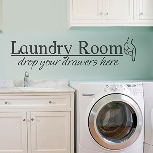 Laundry Room Wall Decal - 'Drop Your Drawers Here' Vinyl Wall Quote Sticker, Dark Brown Laundry Room Art Decor - Perfect for Laundry Room, Bathroom, or Closet Organization & Home Decor