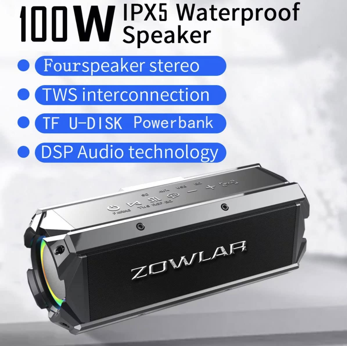 Zowlar T100 Wireless Bluetooth Speaker - Portable Waterproof Speaker with 3D Stereo Sound, Super Bass, Rechargeable Battery, Supports BT/USB/TF Card - Perfect for Outdoor, Travel, Pool Parties & Home Use (Black)