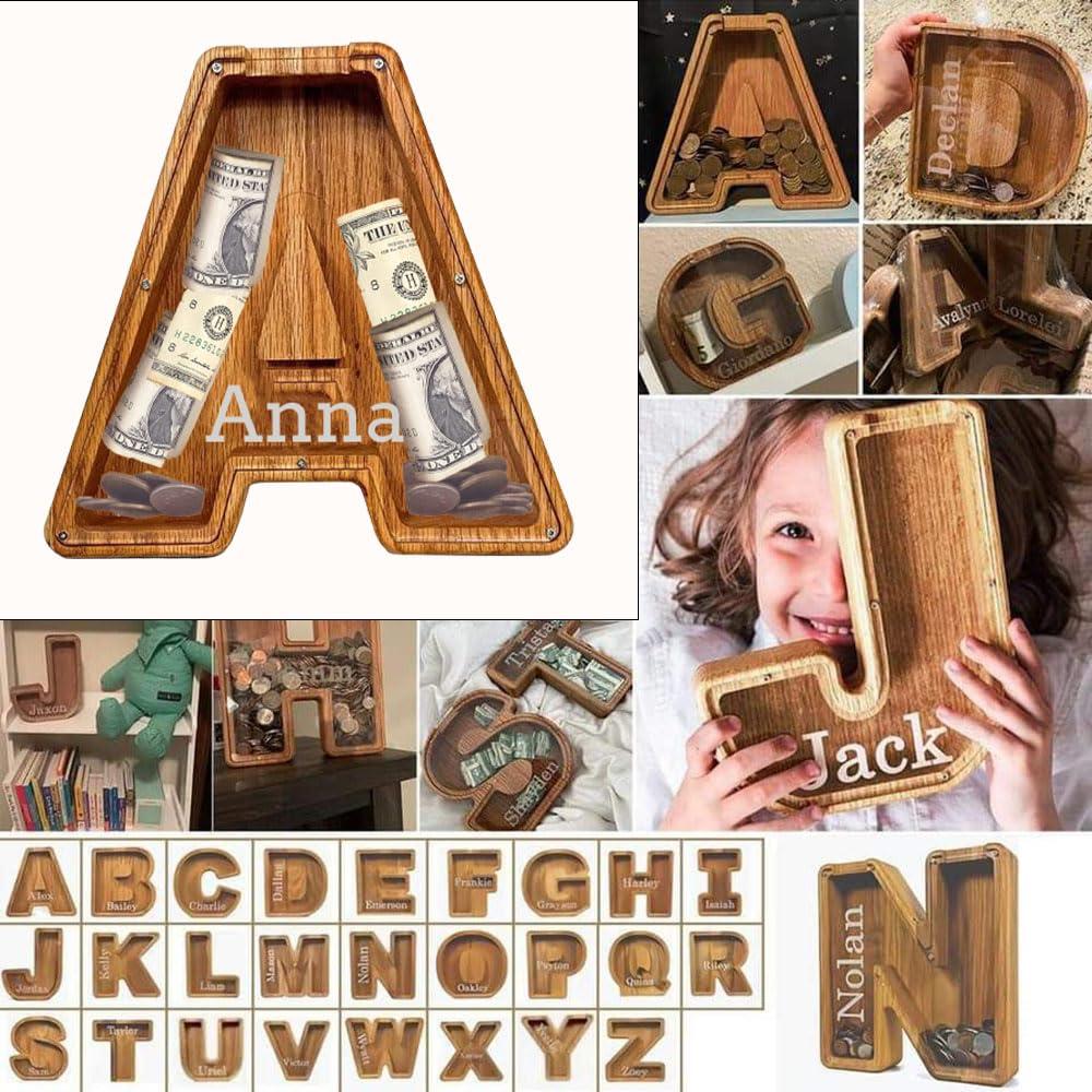 Custom Personalized Letter Piggy Bank - Engraved Money Box for Coins & Savings - Unique Christmas Birthday Gift for Adults, Boys & Girls - Home Decor & Savings Motivator for Kids' Rooms, Offices & Gifts