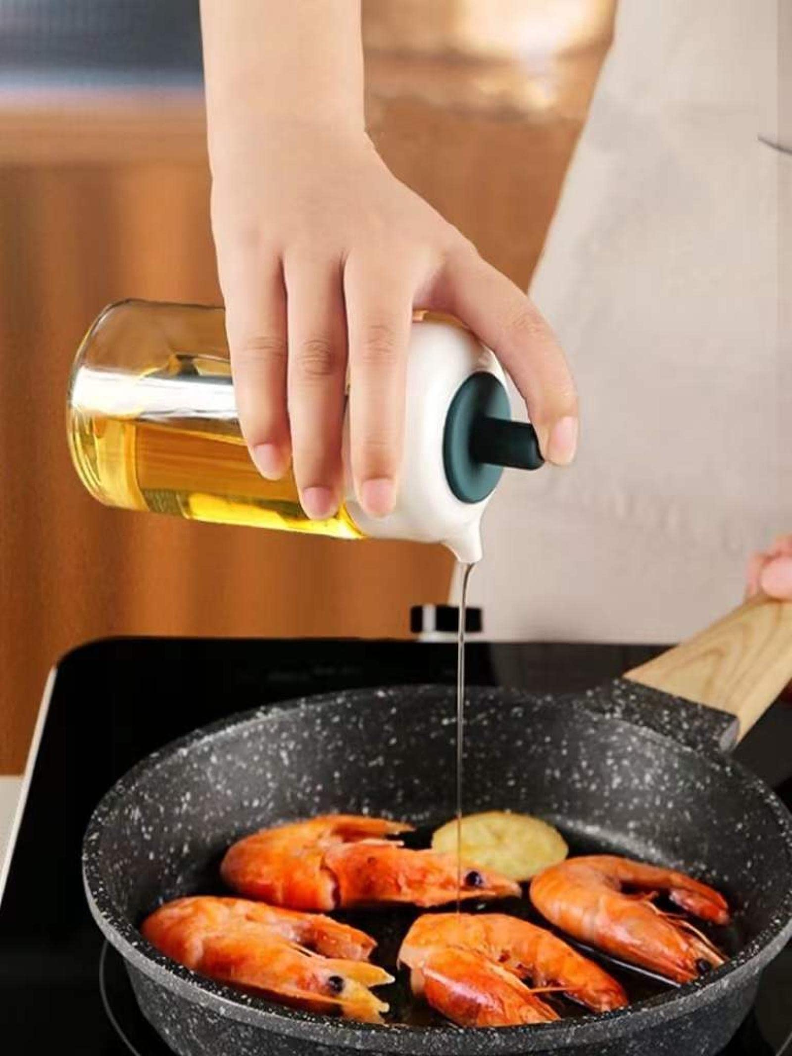 Premium Oil and Vinegar Dispenser Set - 2 Pack Glass Bottles with Pour Spouts & Wood Stand - Elegant Pink Kitchen Accessories for Salad Dressing, Cooking Oil & Balsamic Vinegar - Perfect for Home, Restaurant & Gift Giving