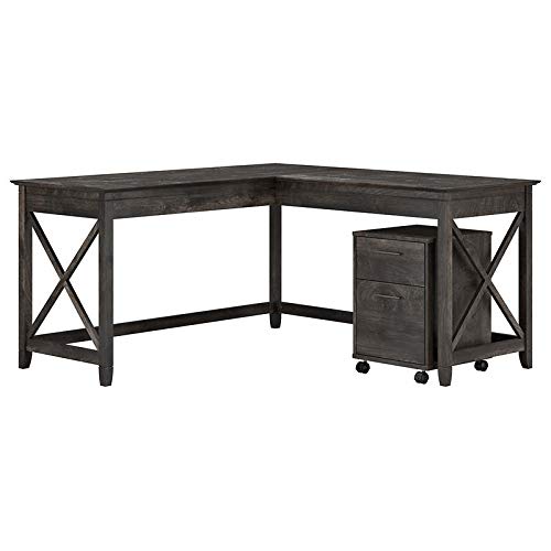 Modern L-Shaped Desk with Mobile File Cabinet - Dark Gray Home Office Furniture for Small Spaces, Gaming & Workstation Setup