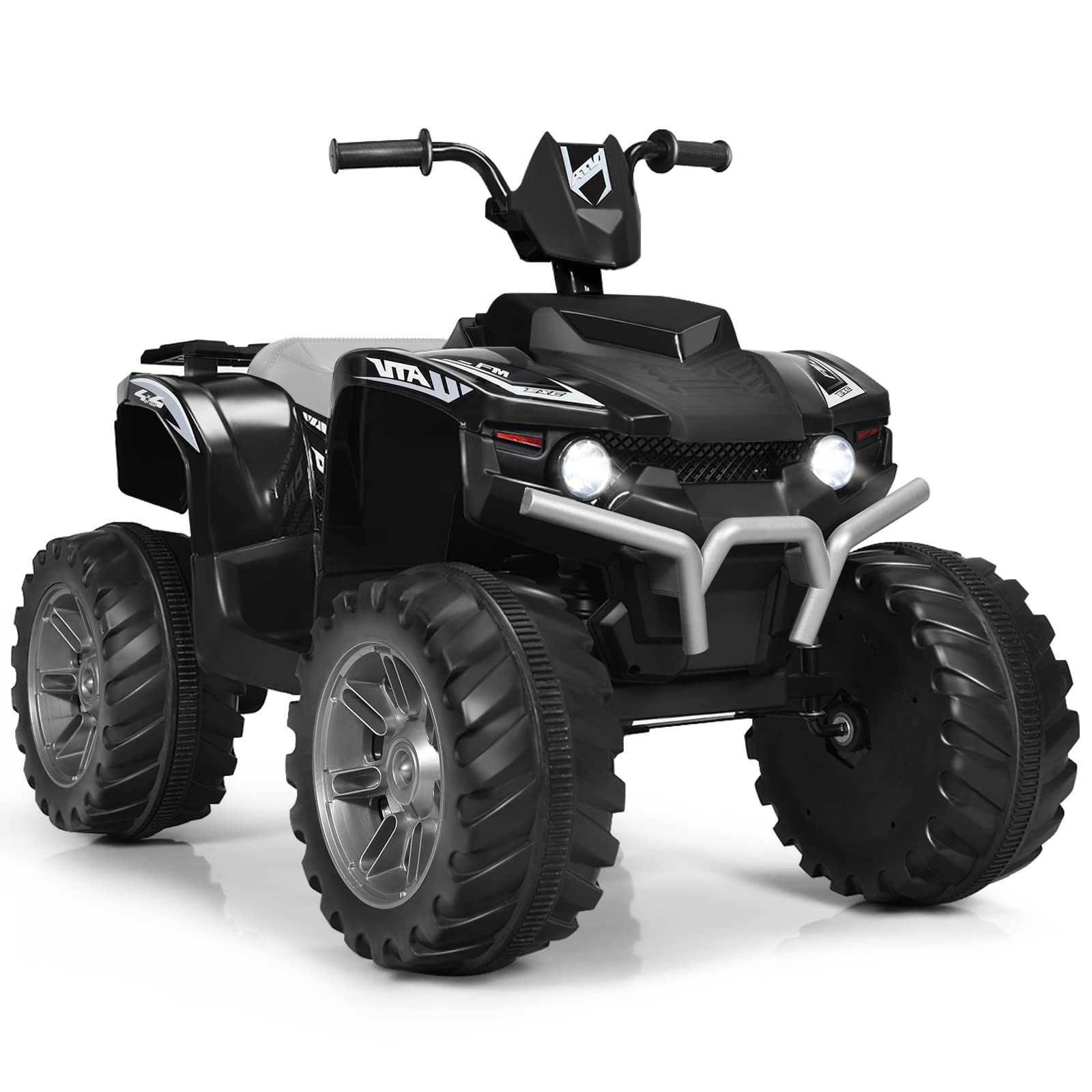 HONEY JOY 12V Kids Electric Ride On ATV - 4-Wheeler Battery Powered Quad with 2 Speeds, LED Headlights & Treaded Tires - Safe Slow Start, Horn & Music - Perfect Outdoor Toy for Toddlers (Black) - Great for Backyard Play, Birthday Gifts & Outdoor Adventures