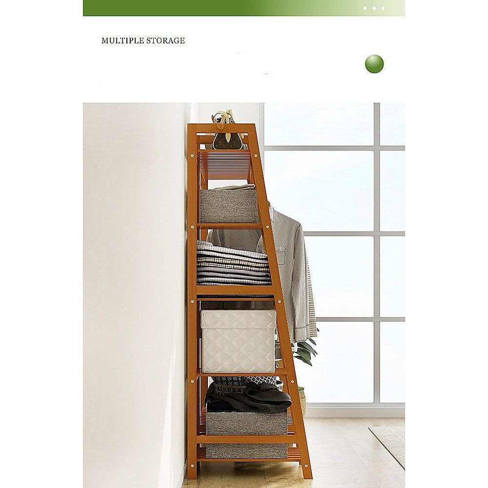 Portable Bamboo Clothes Rack - Adjustable Garment Stand with Hanging Rod for Closet, Bedroom & Laundry Room | Space-Saving Wardrobe Organizer for Drying Clothes & Storing Coats