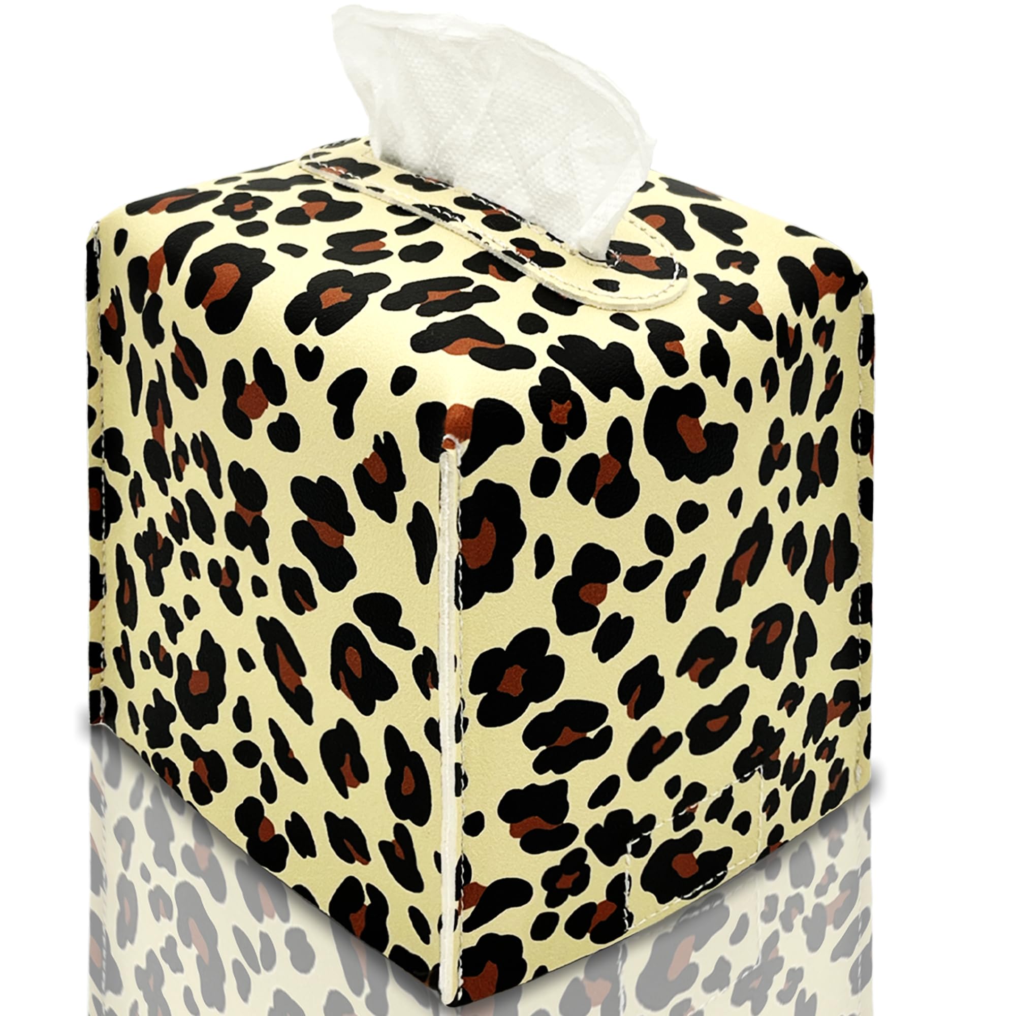 Vintage White Leather Tissue Box Cover 5