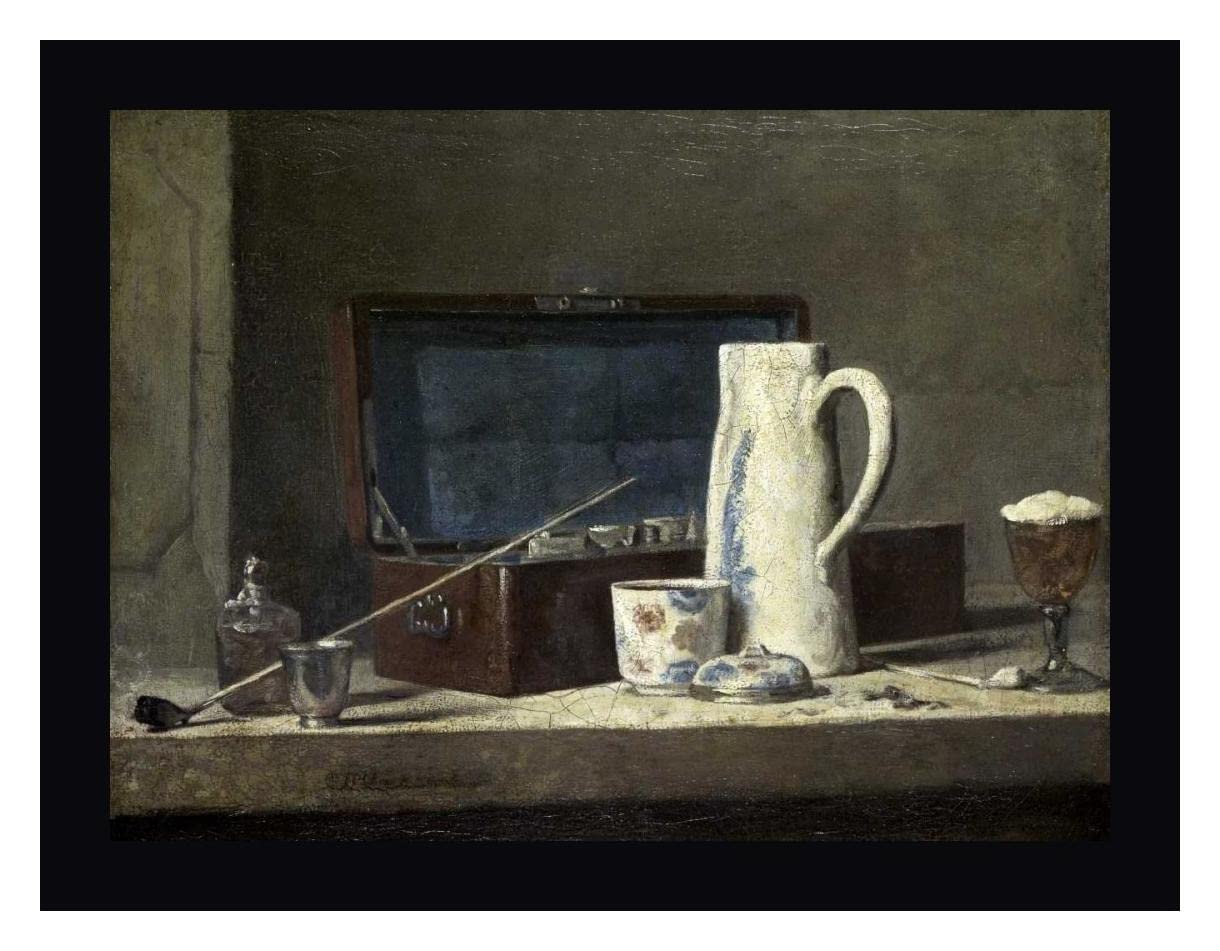 Jean-Baptiste-Simeon Chardin Smoking Kit With Drinking Pot - 23x30 Inch Framed Canvas Art Print - Black Wood Frame - Ready to Hang Wall Decor - Perfect for Living Room, Dining Room or Office