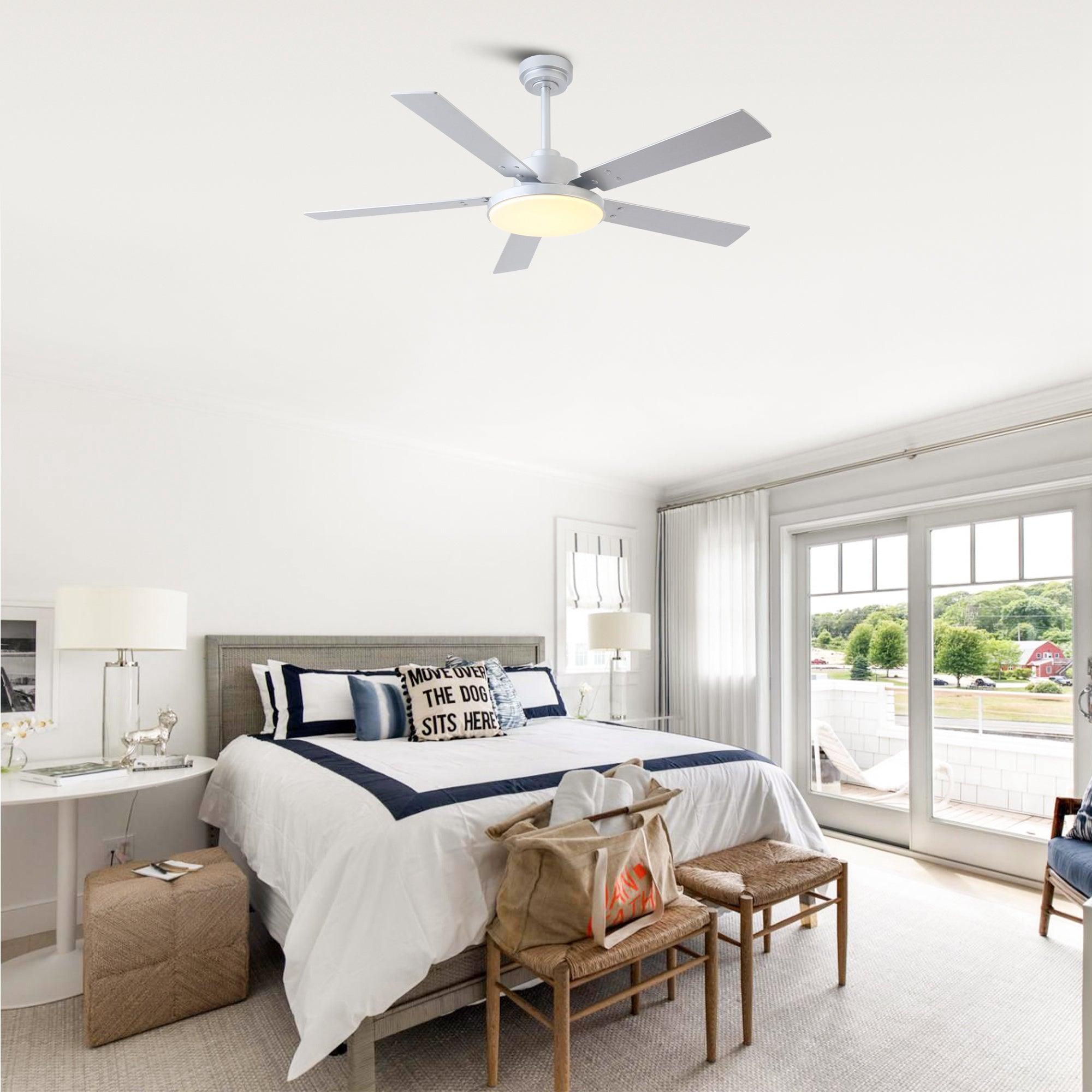Vaczon 52 Inch Modern Ceiling Fan with Remote Control, LED Light & Reversible Blades - Energy Efficient Cooling for Living Room, Bedroom or Office