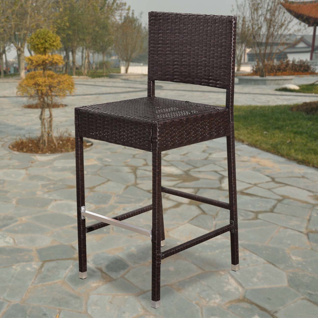 Premium Dark Brown Wicker Bar Stool - All-Weather Indoor/Outdoor Patio Furniture - Heavy Duty Camel Back Design - Perfect for Kitchen Islands, Poolside Bars & Garden Seating