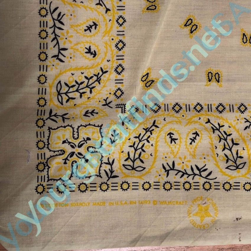 Vintage 1980s Yellow Mustard Black Bandana - Retro Fashion Scarf for Women & Men, Perfect for 80s Theme Parties, Concerts and Hipster Outfits