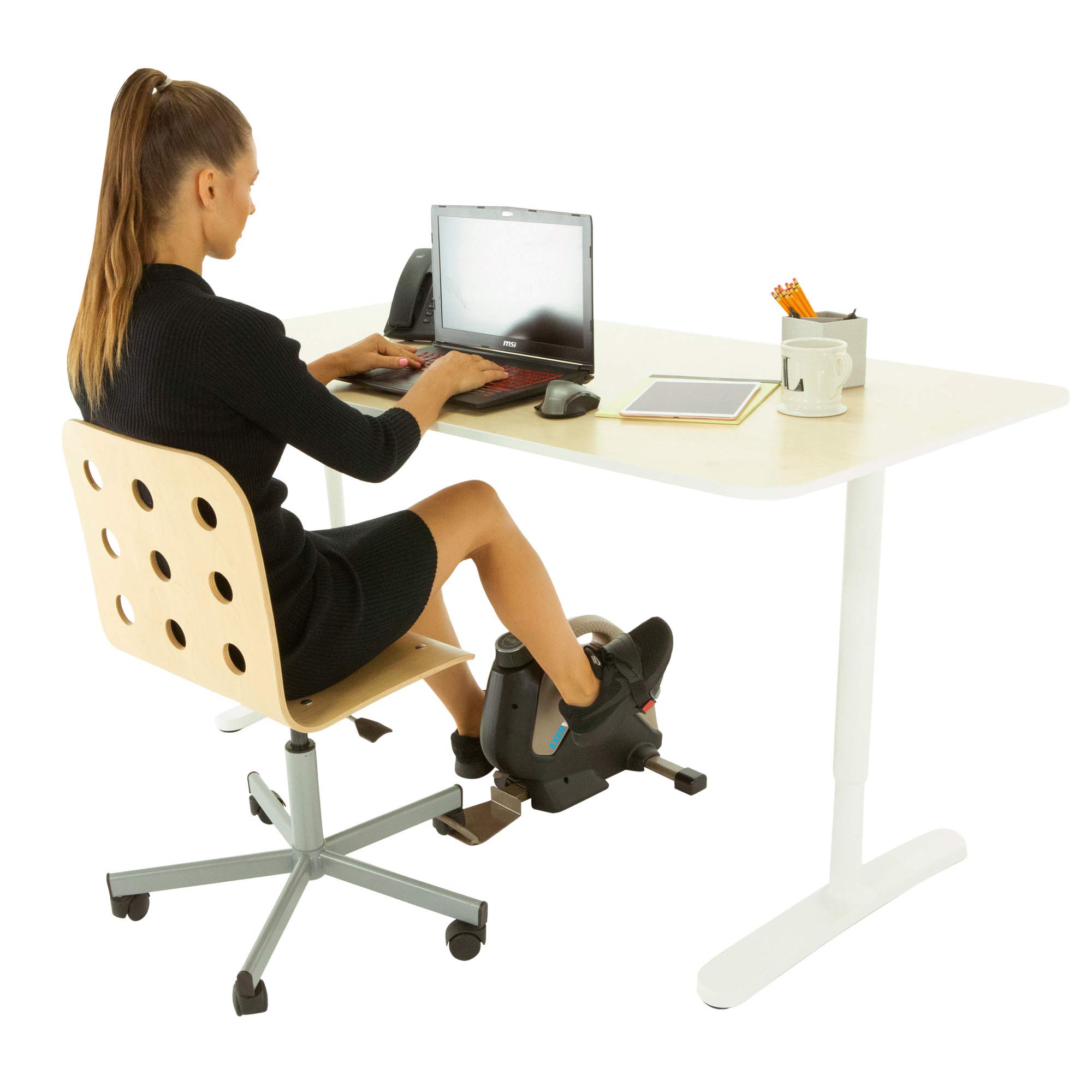 EXERPEUTIC Bluetooth Under Desk Exercise Bike - Adjustable Pedal Bike for Office & Home Workout with Extendable Chair Hook, Free MycloudFitness App - Gold & Black (7149) | Compact Cycling Machine for Sedentary Workers, Home Gym & Small Spaces