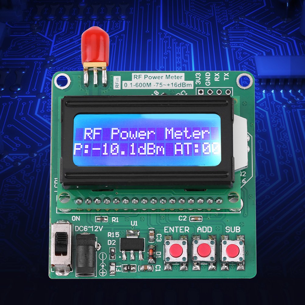 Digital RF Power Meter 1-600MHz with LCD Display, 75~16 dBm Range - Accurate Radio Frequency Detection for Ham Radio, Antenna Testing & Signal Measurement