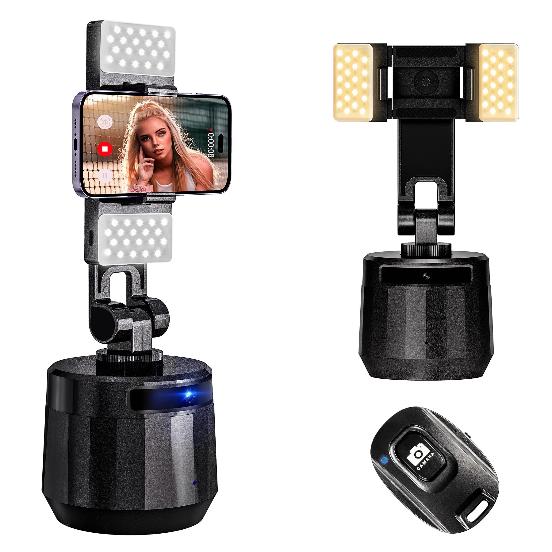 Auto Face Tracking Tripod 360° Rotation - No APP Needed, Rechargeable Smartphone Holder with Remote for YouTube, TikTok, Vlogging & Live Streaming - Perfect for Content Creators & Social Media Influencers (Black)