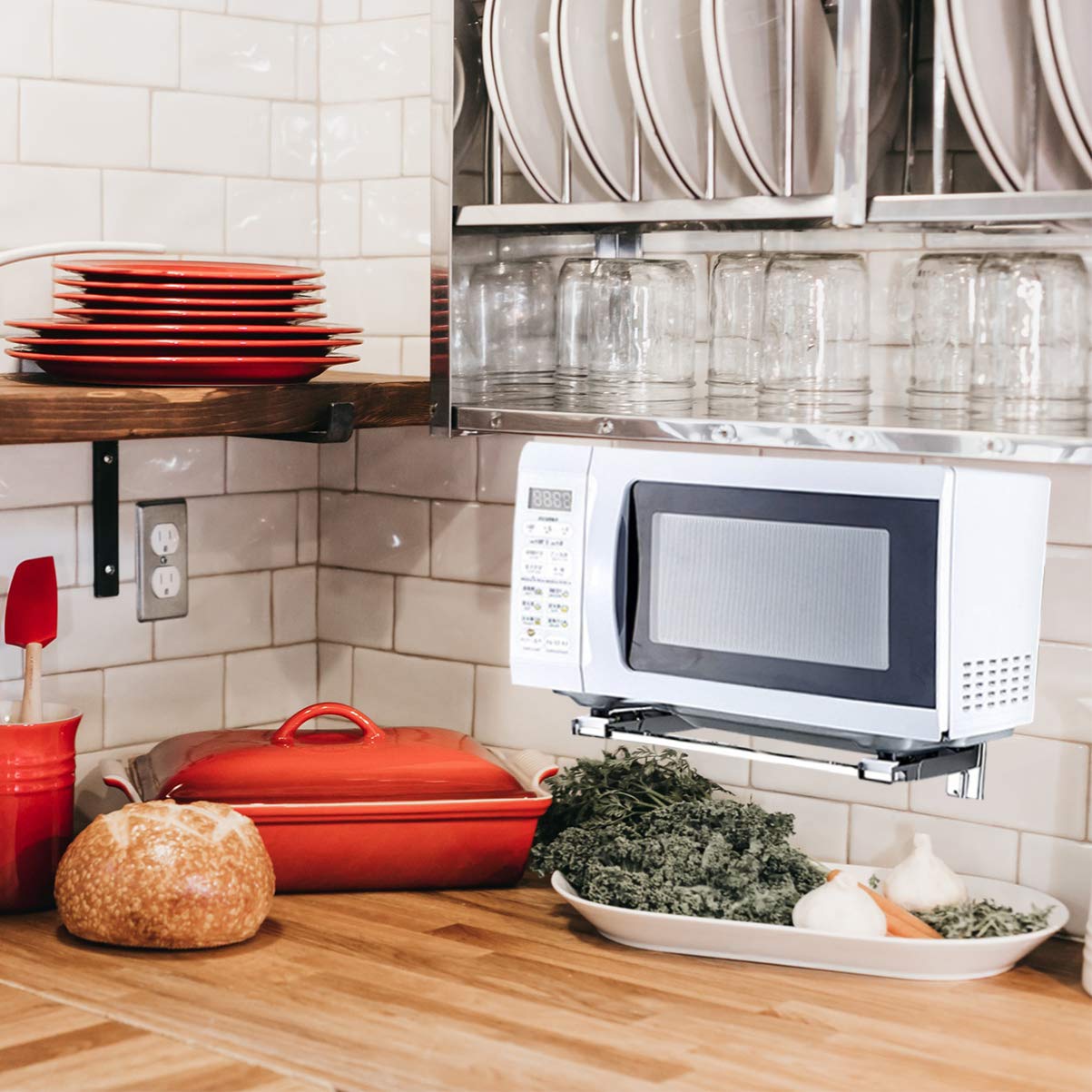 Cabilock 1-Piece Heavy Duty Microwave Oven Mount Shelf Bracket - Adjustable Kitchen Storage Rack, Retractable Space Saver for Small Kitchens - Perfect for Apartments, Dorms & RVs