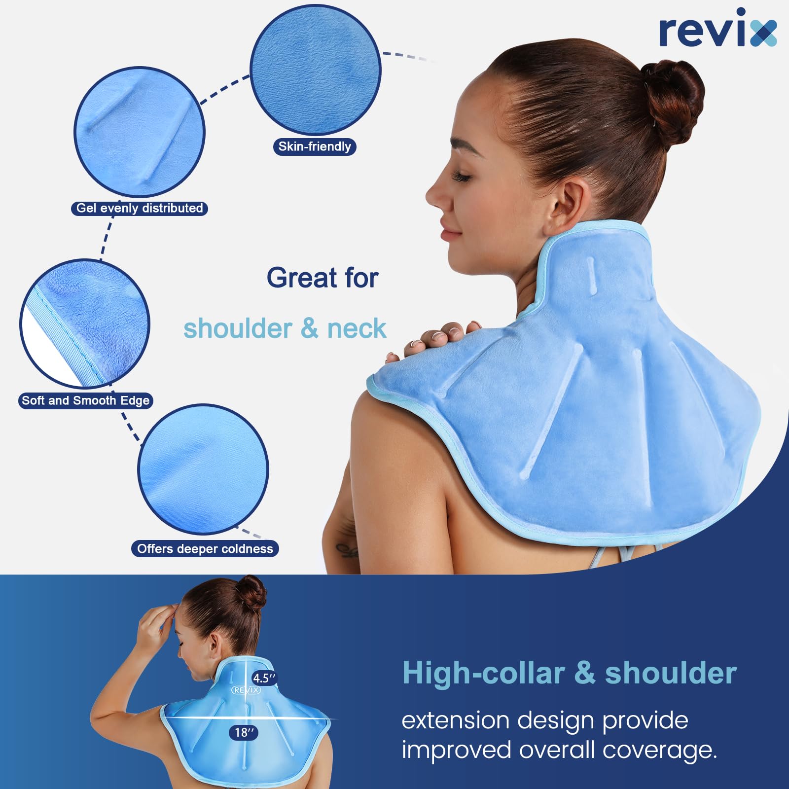 REVIX Large Gel Ice Pack Wrap for Neck, Shoulders & Upper Back Pain Relief - Soft Plush Lining Reusable Cold Compress for Post-Workout Recovery, Muscle Soreness & Injury - Perfect for Athletes, Office Workers & Chronic Pain Sufferers (Blue)