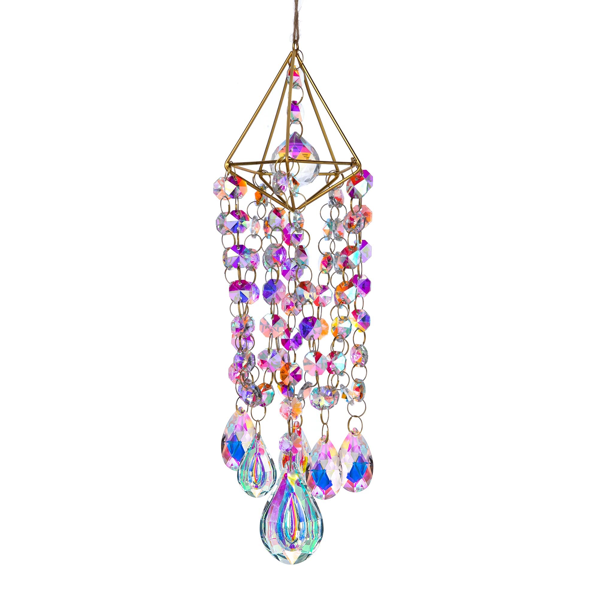 63mm Maple Leaf Crystal Ball Prisms - Handmade Gold Plated Suncatcher with Angel Wings, Rainbow Maker for Window Decor, Garden Ornament, Meditation Gifts & Spiritual Healing