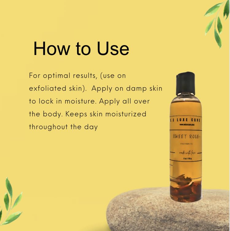 SWEET ROSE LUXE BODY OIL - Organic & Natural Moisturizing Oil with Real Rose Petals for Dry Skin | Hydrating & Nourishing Body Treatment for Massage, Aromatherapy & Self-Care