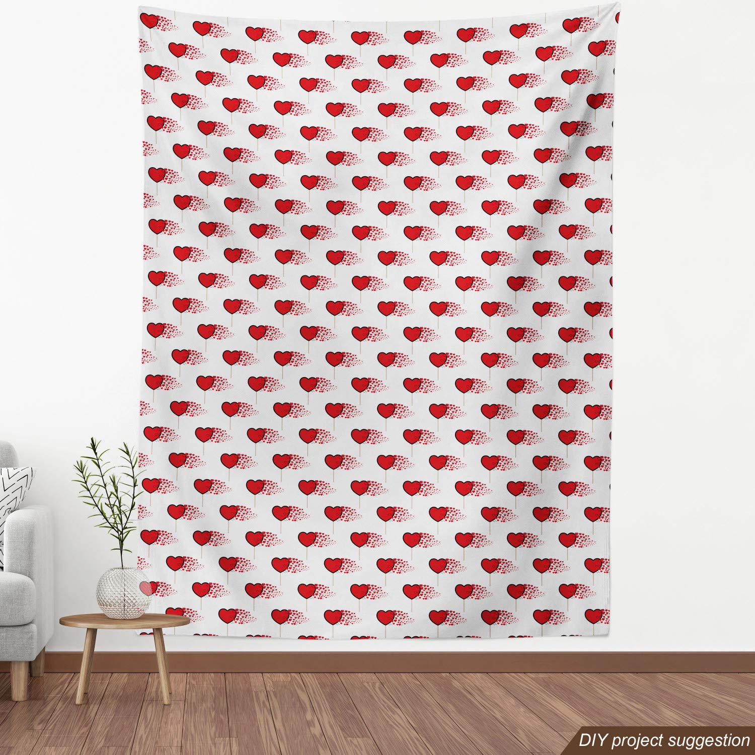 Ambesonne Valentine's Day Fabric by The Yard - Abstract Hearts & Lollipops Romantic Design for Upholstery, Home Decor, DIY Crafts (10 Yards, Vermilion Pearl) | Perfect for Valentine's Gifts, Throw Pillows, Table Runners & Bedding Projects