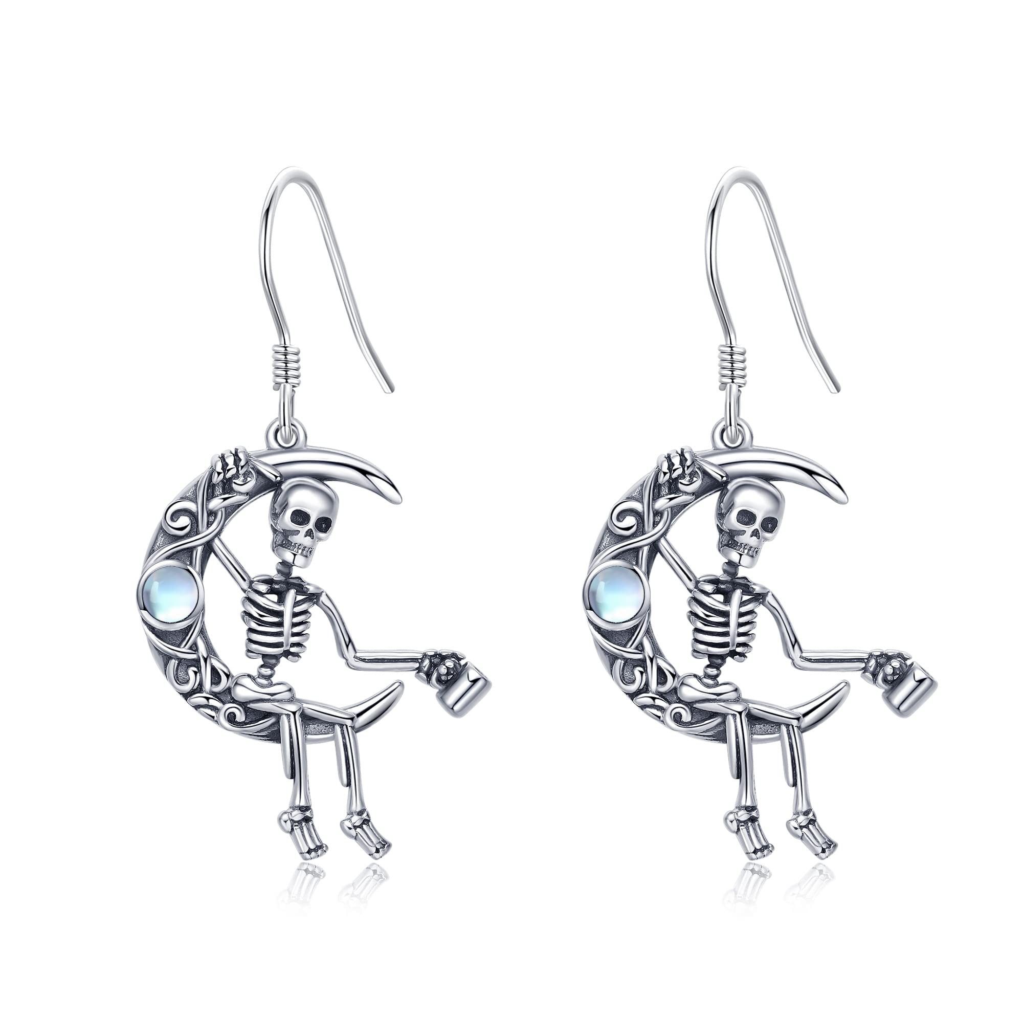 Gothic Snake Sword & Skeleton Cat Earrings - Sterling Silver Drop Jewelry for Women | Dark Fantasy Jewelry for Halloween, Cosplay & Alternative Fashion