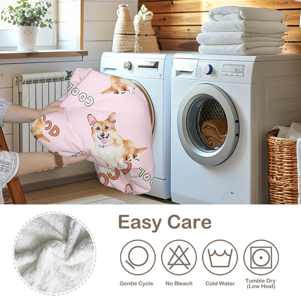 **Corgi Fleece Throw Blanket - Cute Puppy Dog Print Sherpa Blanket for Baby & Kids (30