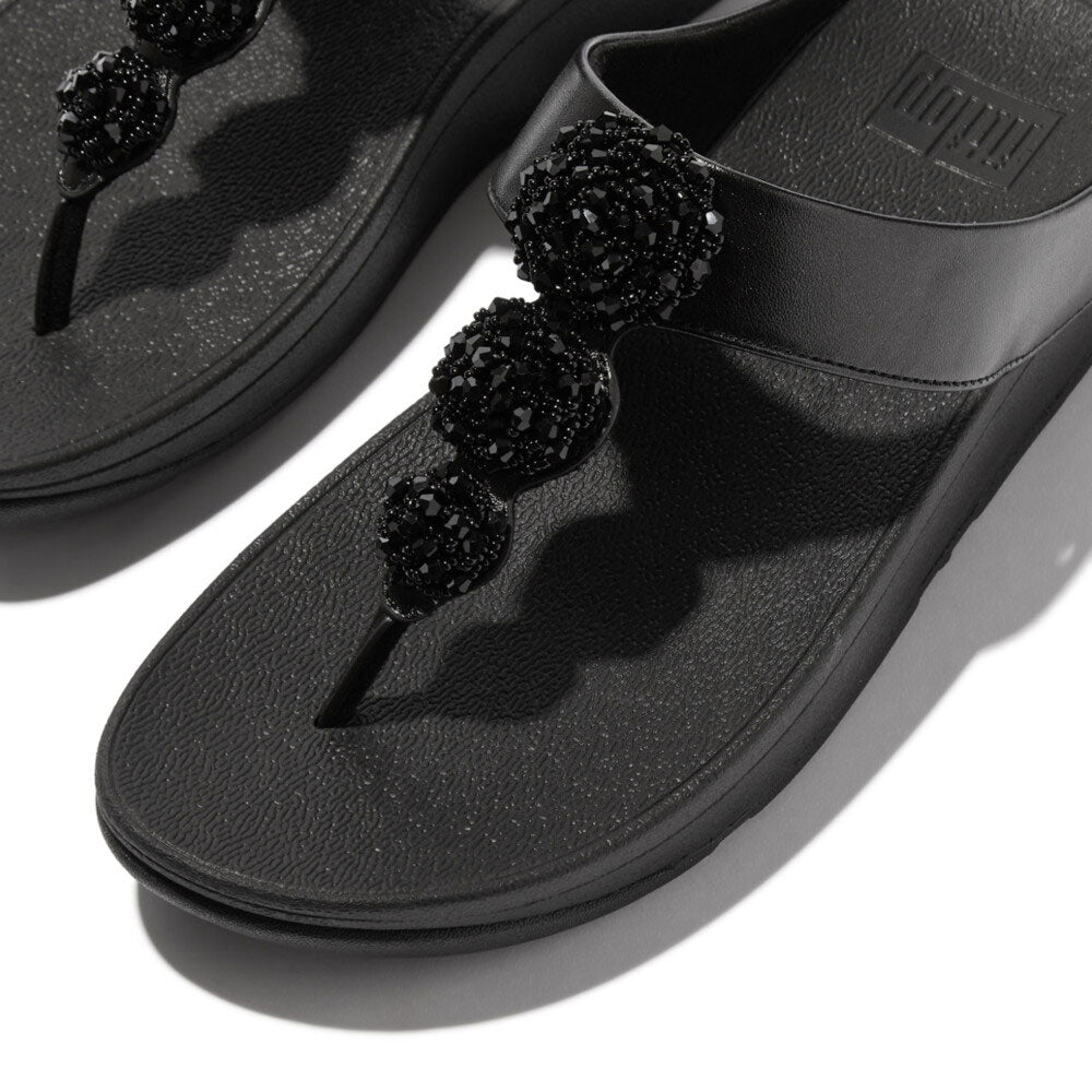 FitFlop Fino Beadie Button Metallic Sandals for Women - Comfortable Slide Sandals with Metallic Black Finish | Perfect for Summer, Beach, and Casual Outings